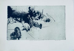 Fallen Figures. Standing Dog, American Modernist Abstract Etching