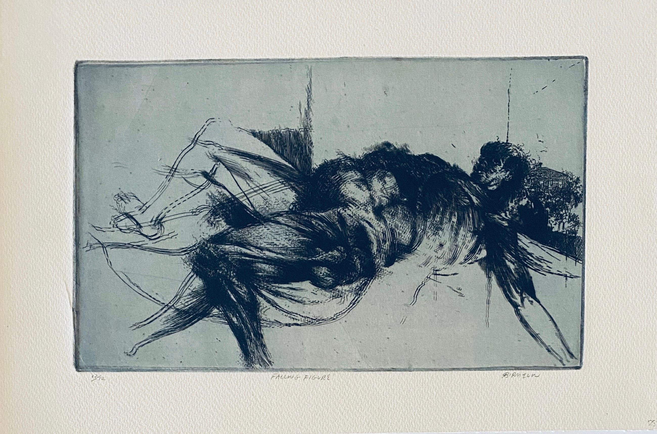 Falling Figure, American Modernist Abstract Etching - Print by Robert A. Birmelin