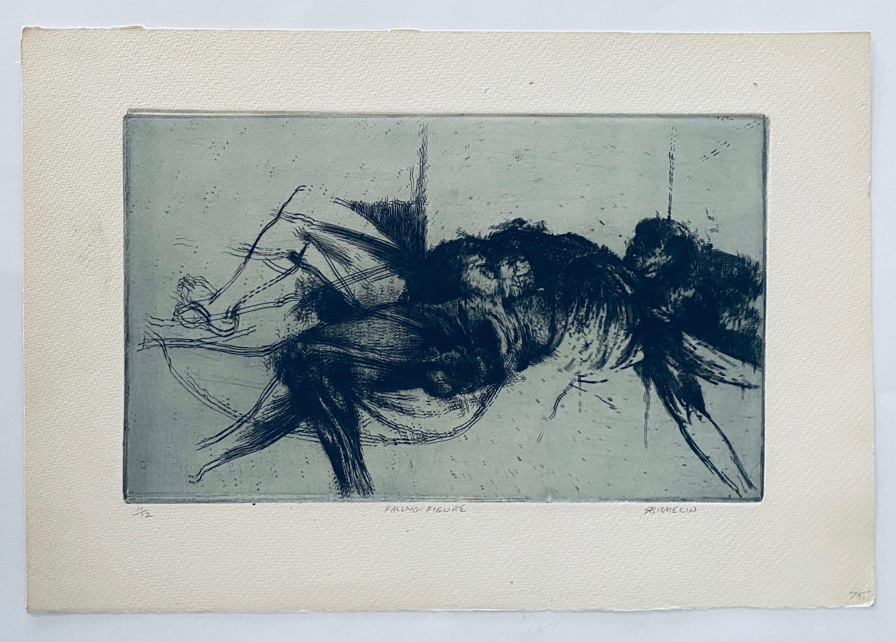 Figura en caída, aguafuerte abstracto modernista americano en venta 3