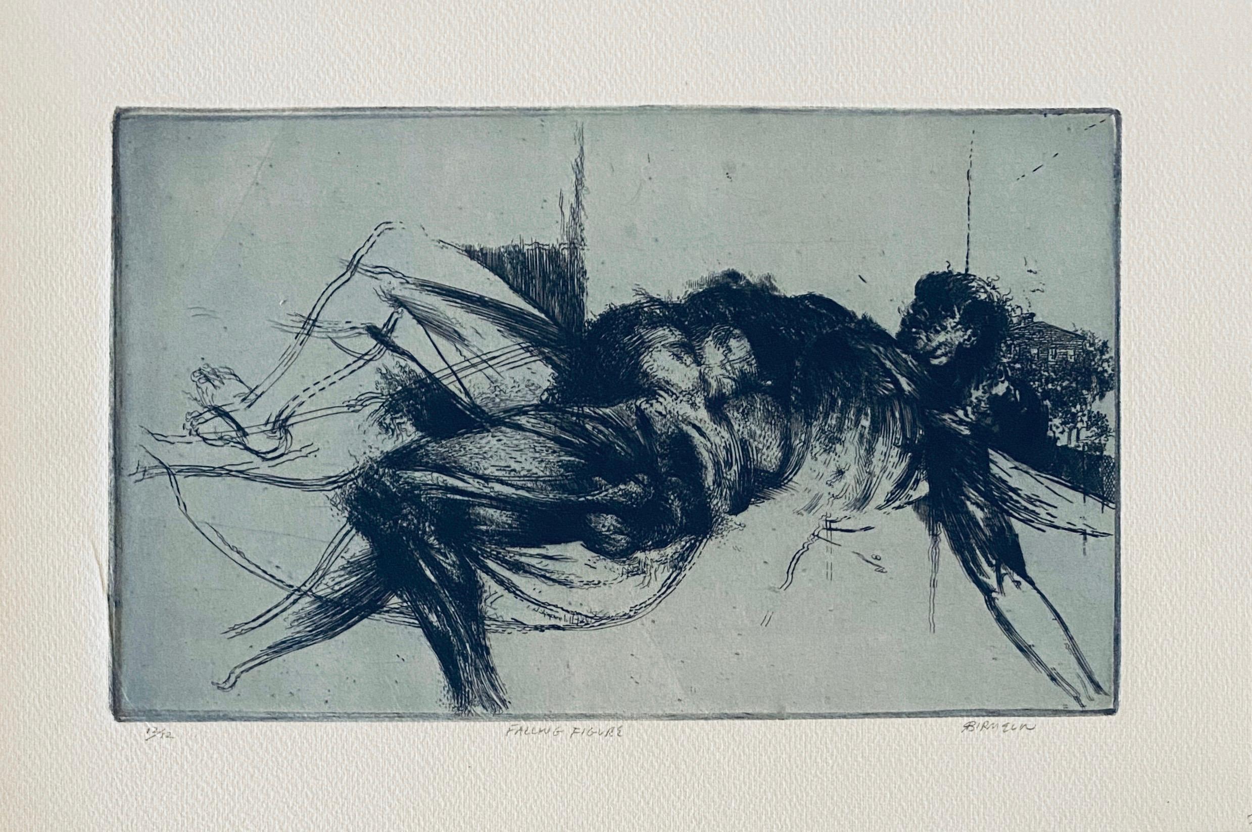Robert A. Birmelin Interior Print - Falling Figure, American Modernist Abstract Etching