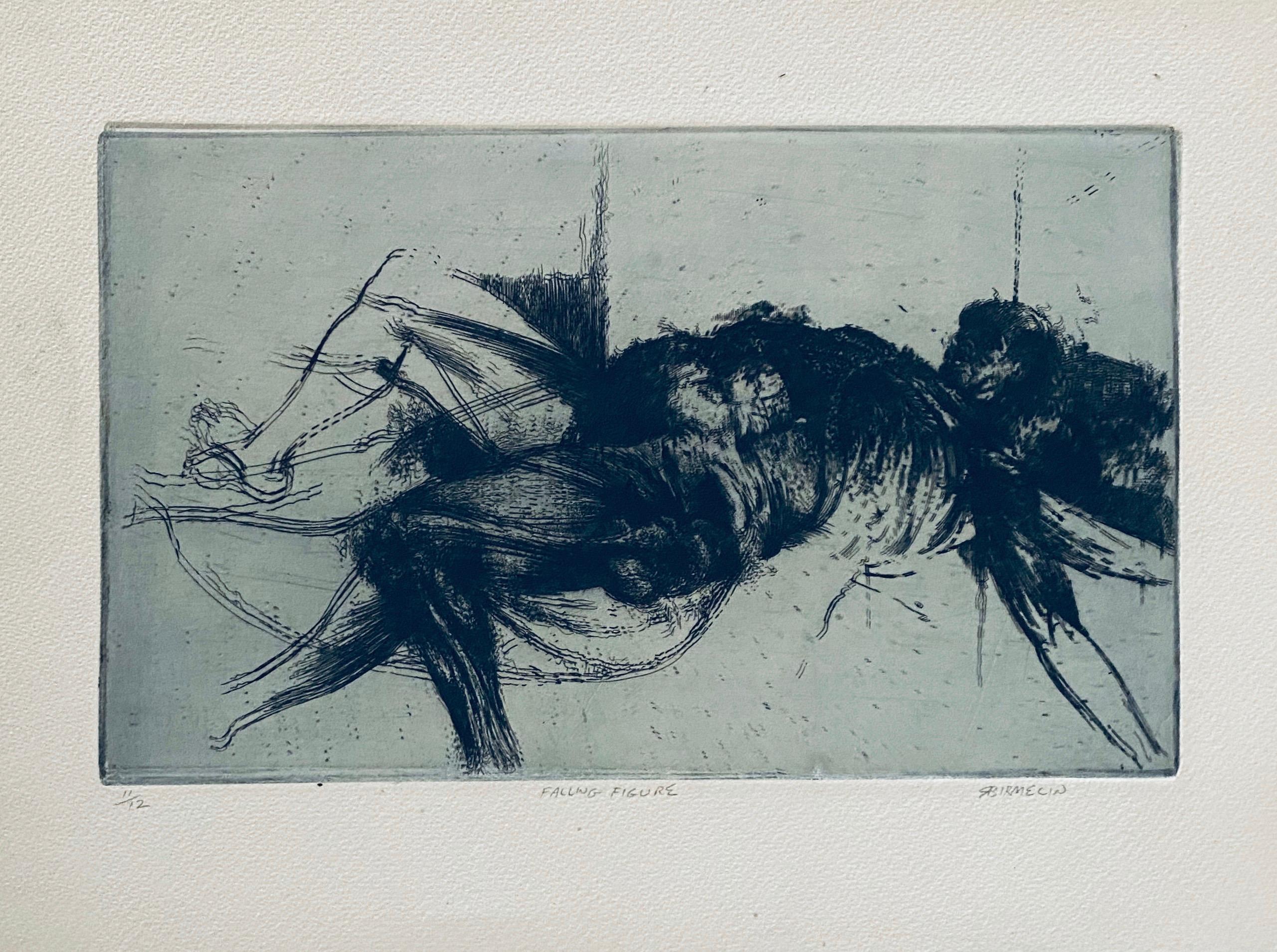 Interior Print Robert A. Birmelin - Figure tombée, gravure abstraite moderniste américaine