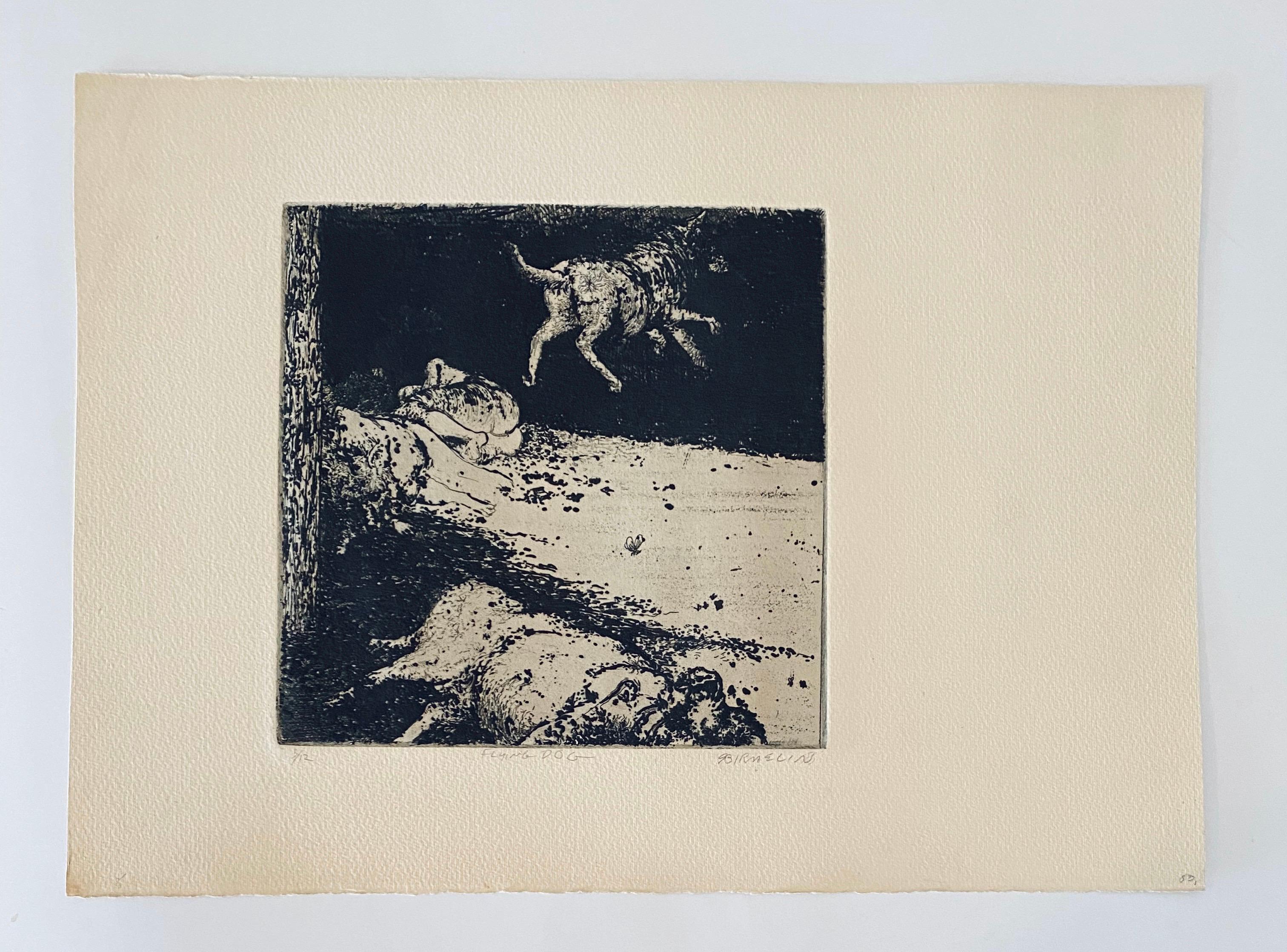Perro volador, aguafuerte abstracto modernista americano en venta 1