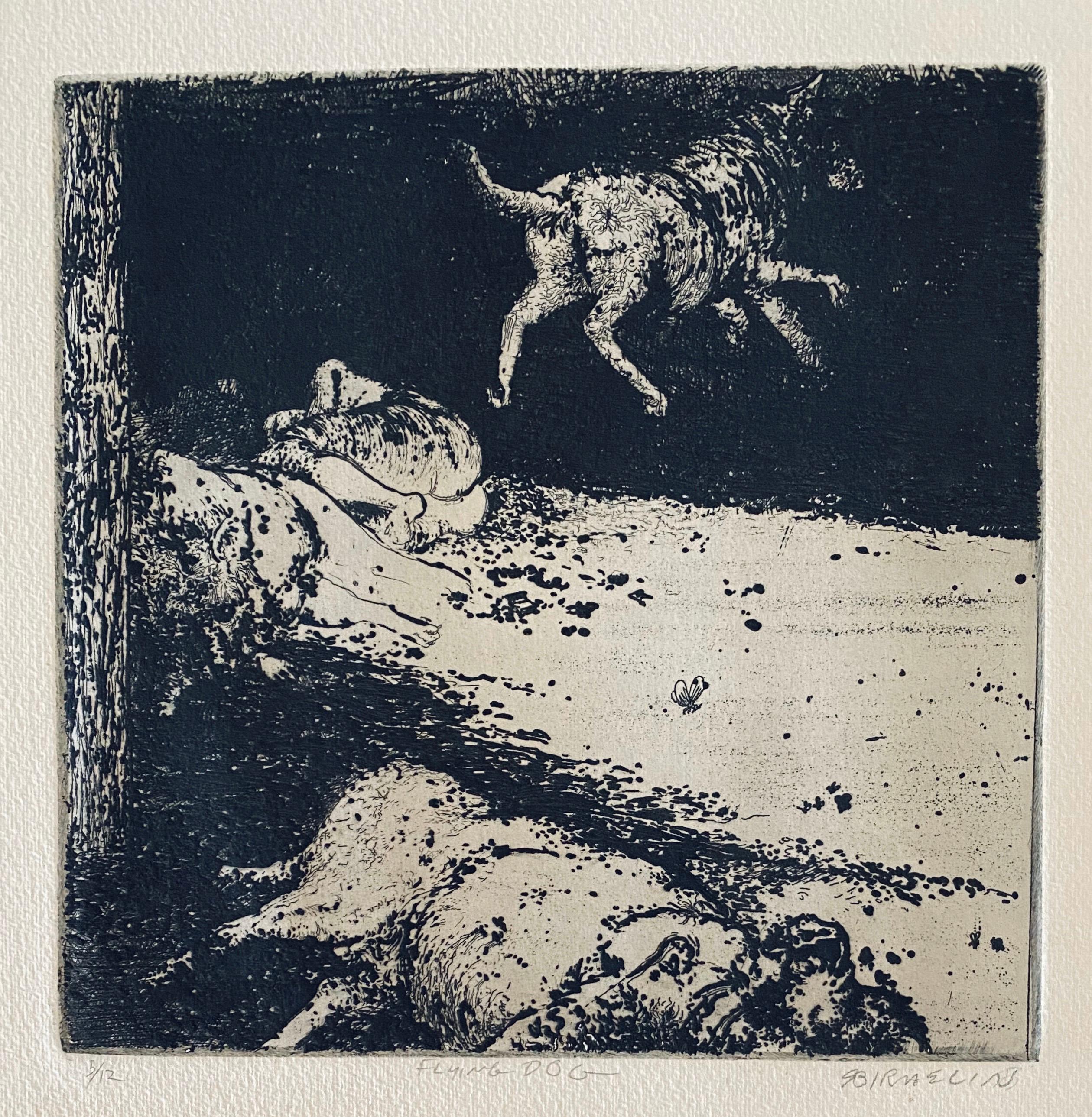 Interior Print de Robert A. Birmelin - Perro volador, aguafuerte abstracto modernista americano