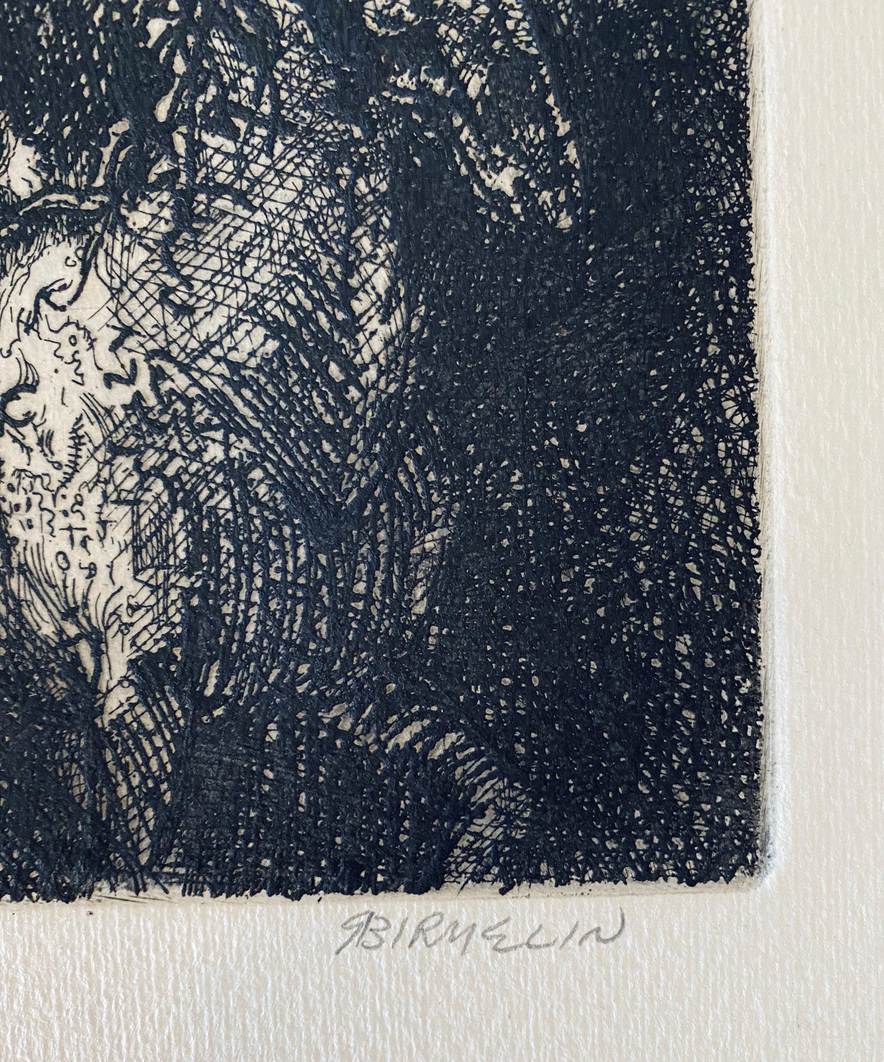 Horseman & Indian, American Modernist Abstract Etching - Gray Interior Print by Robert A. Birmelin