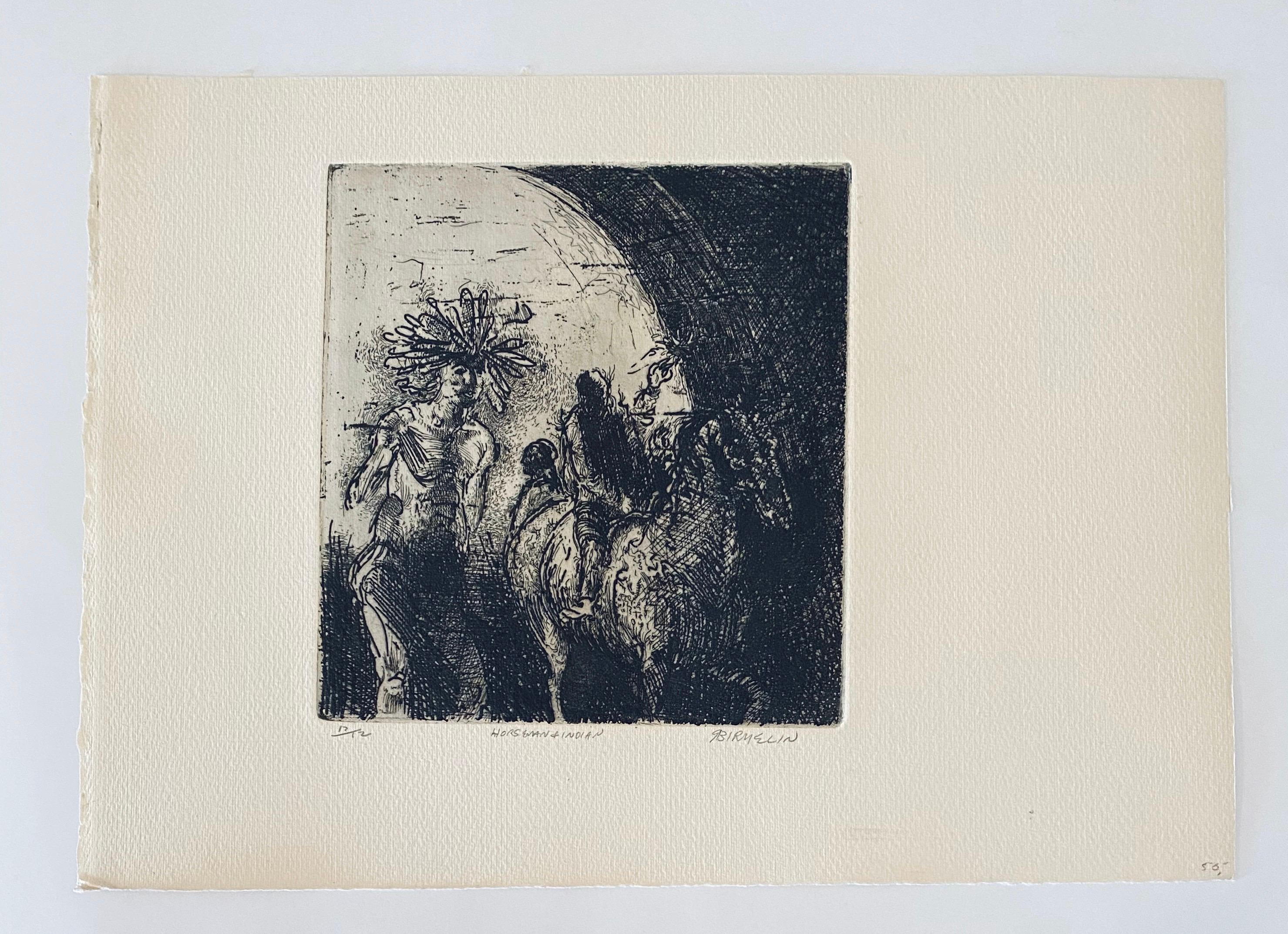 Horseman & Indian, American Modernist Abstract Etching For Sale 2