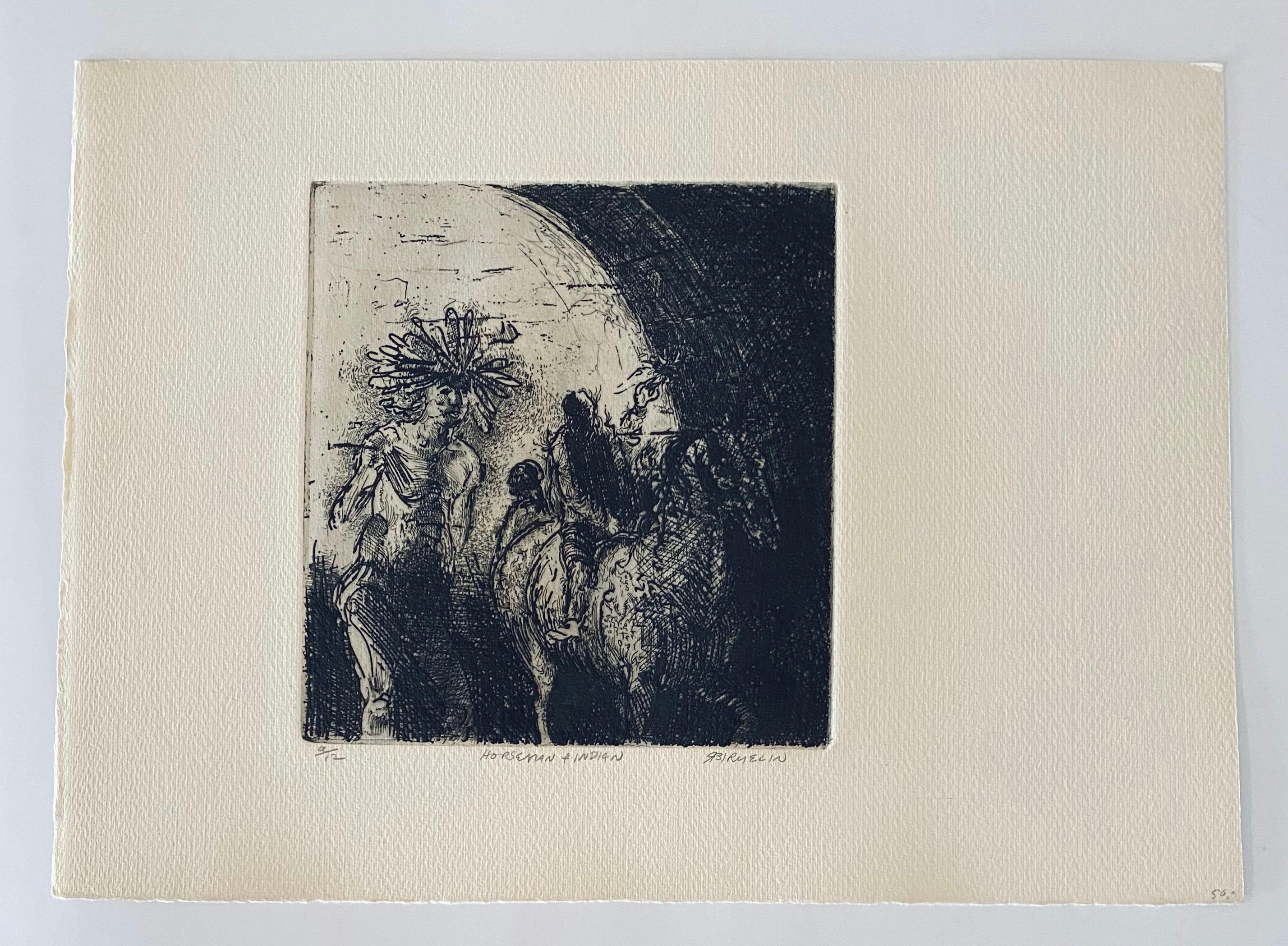 Horseman & Indian, American Modernist Abstract Etching For Sale 2