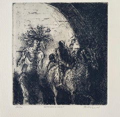 Vintage Horseman & Indian, American Modernist Abstract Etching