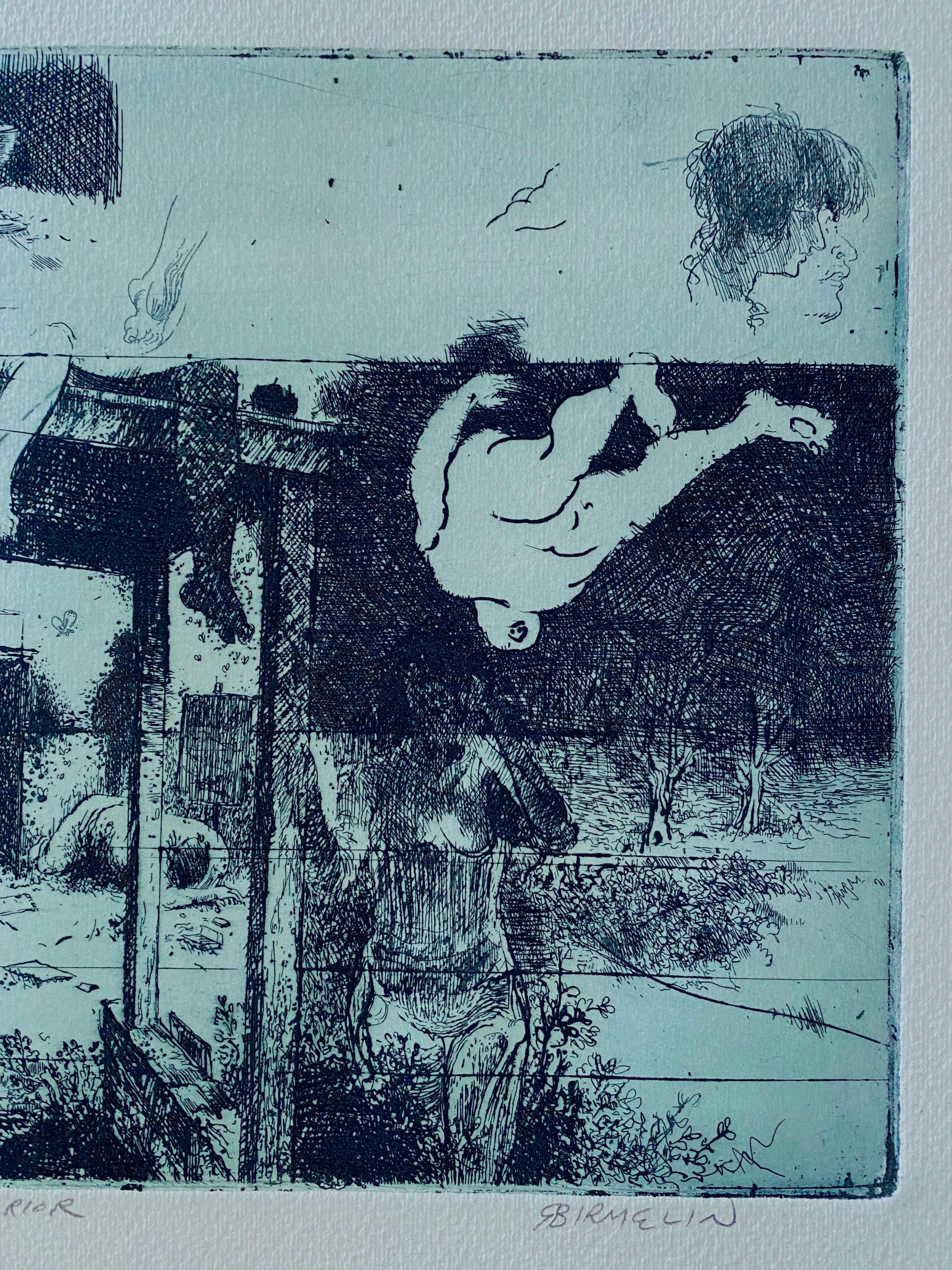 Skowhegan Exterior, American Modernist Abstract Etching - Print by Robert A. Birmelin