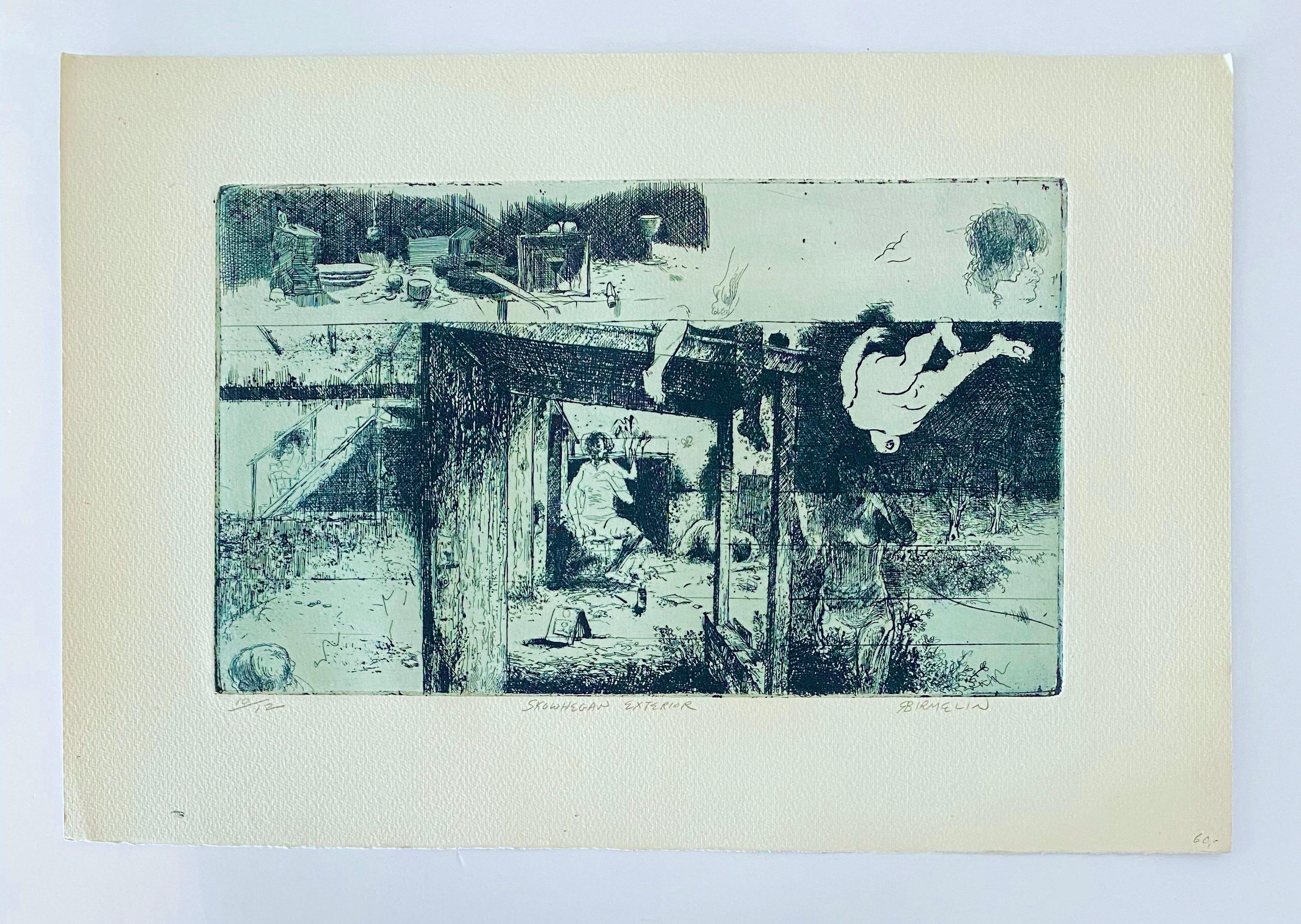 Skowhegan Exterior, American Modernist Abstract Etching For Sale 1