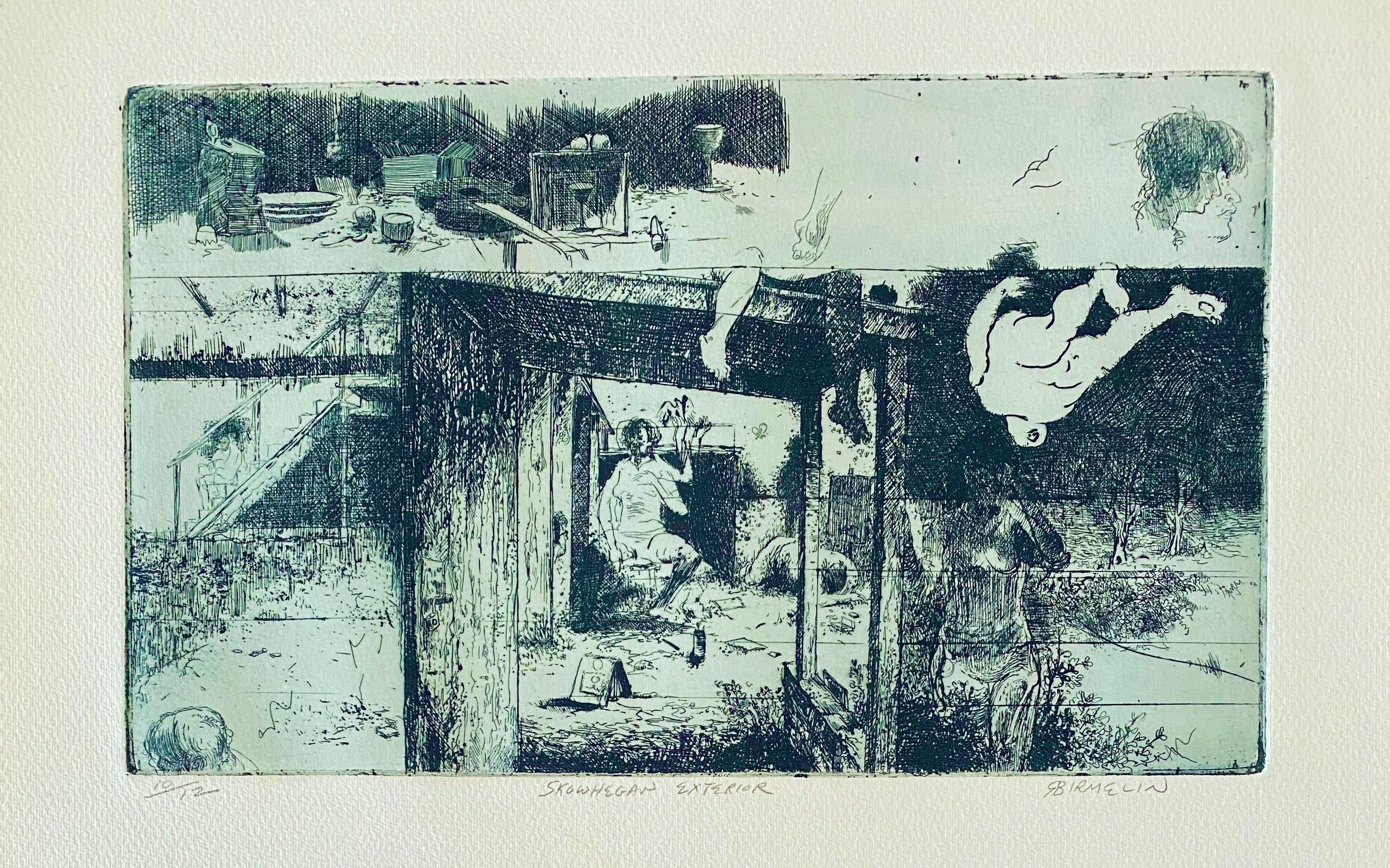 Skowhegan Exterior, American Modernist Abstract Etching