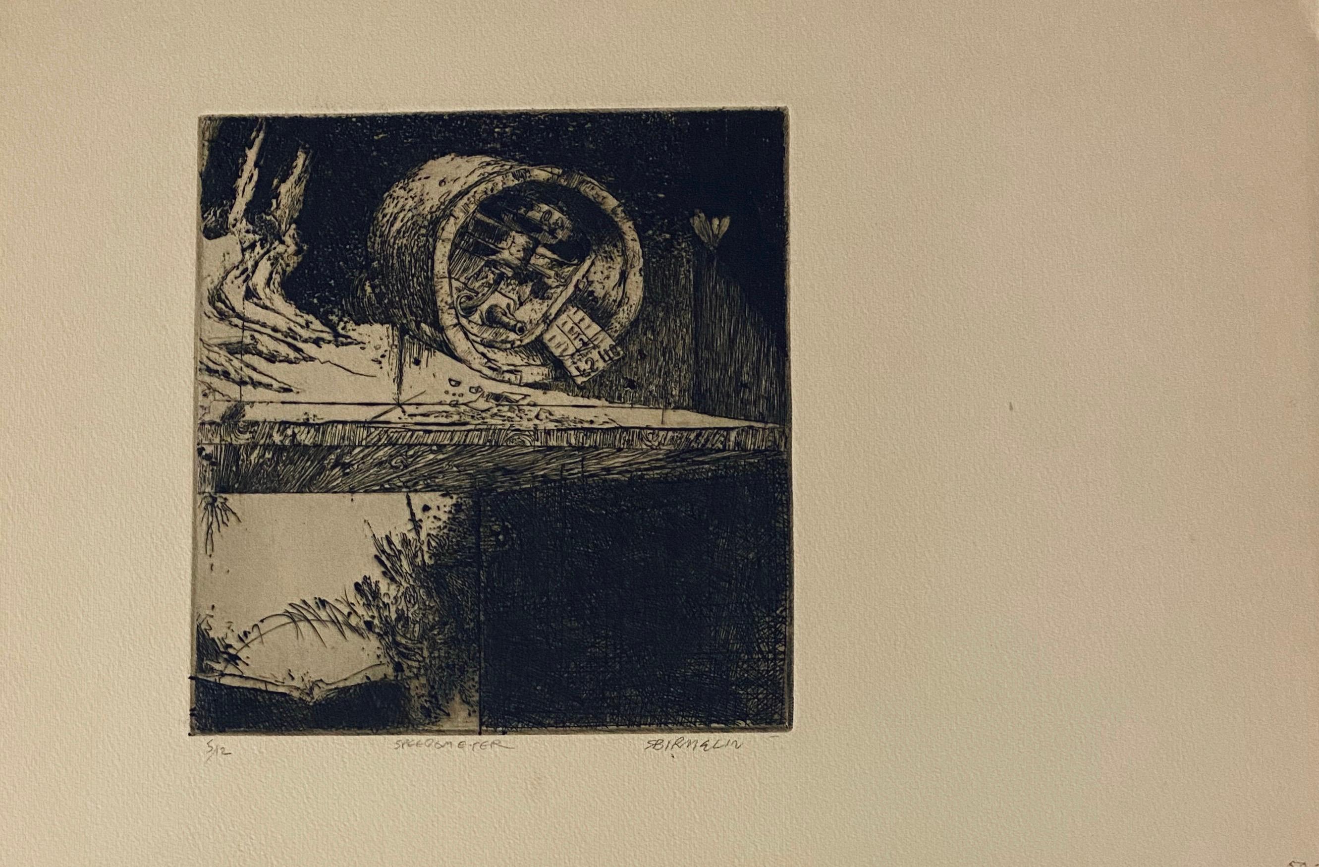 Speedometer, American Modernist Abstract Etching - Print by Robert A. Birmelin