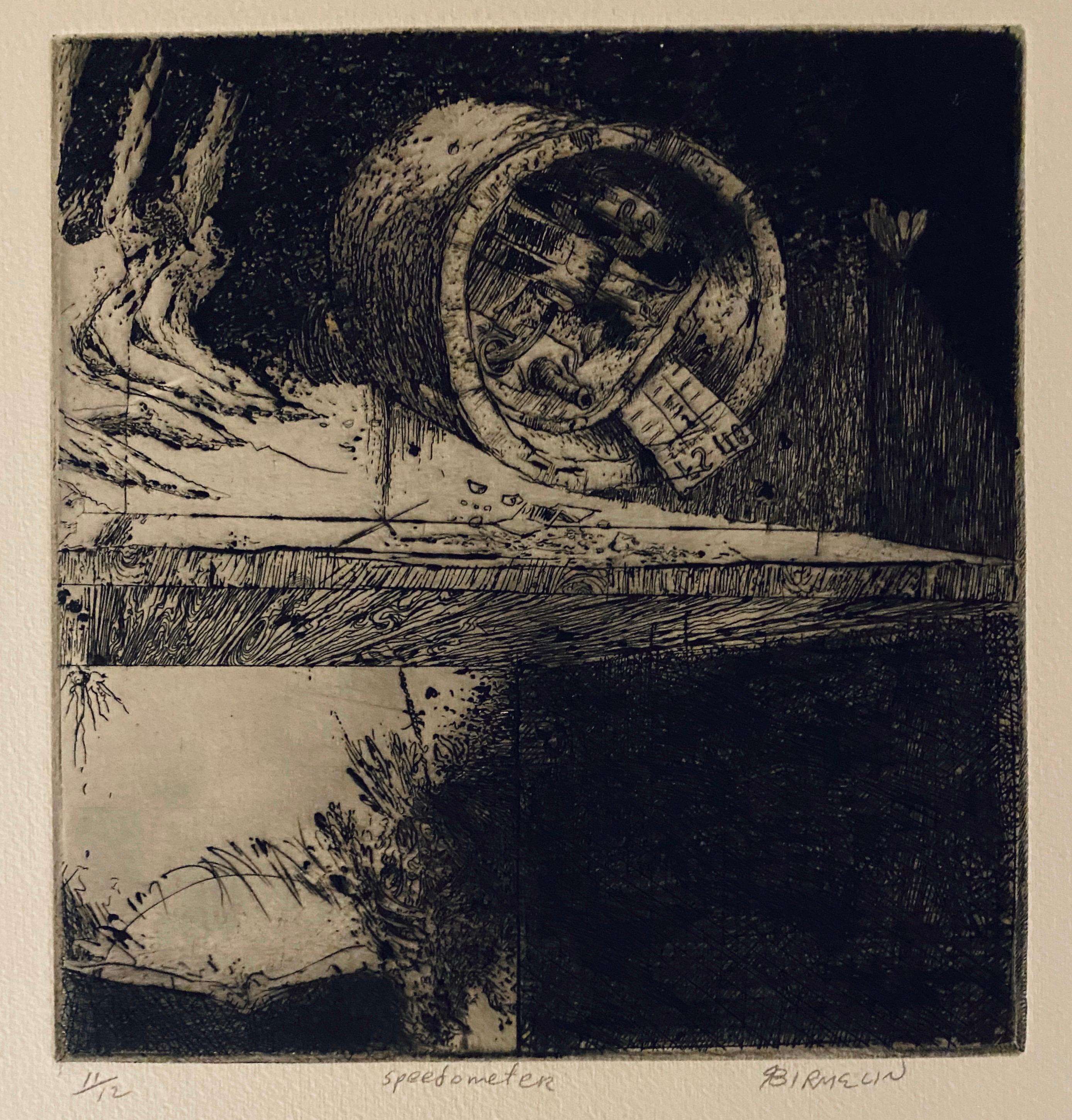 Interior Print de Robert A. Birmelin - Velocímetro, aguafuerte abstracto modernista americano