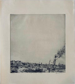 The Burning Tower, American Modernist Abstract Etching