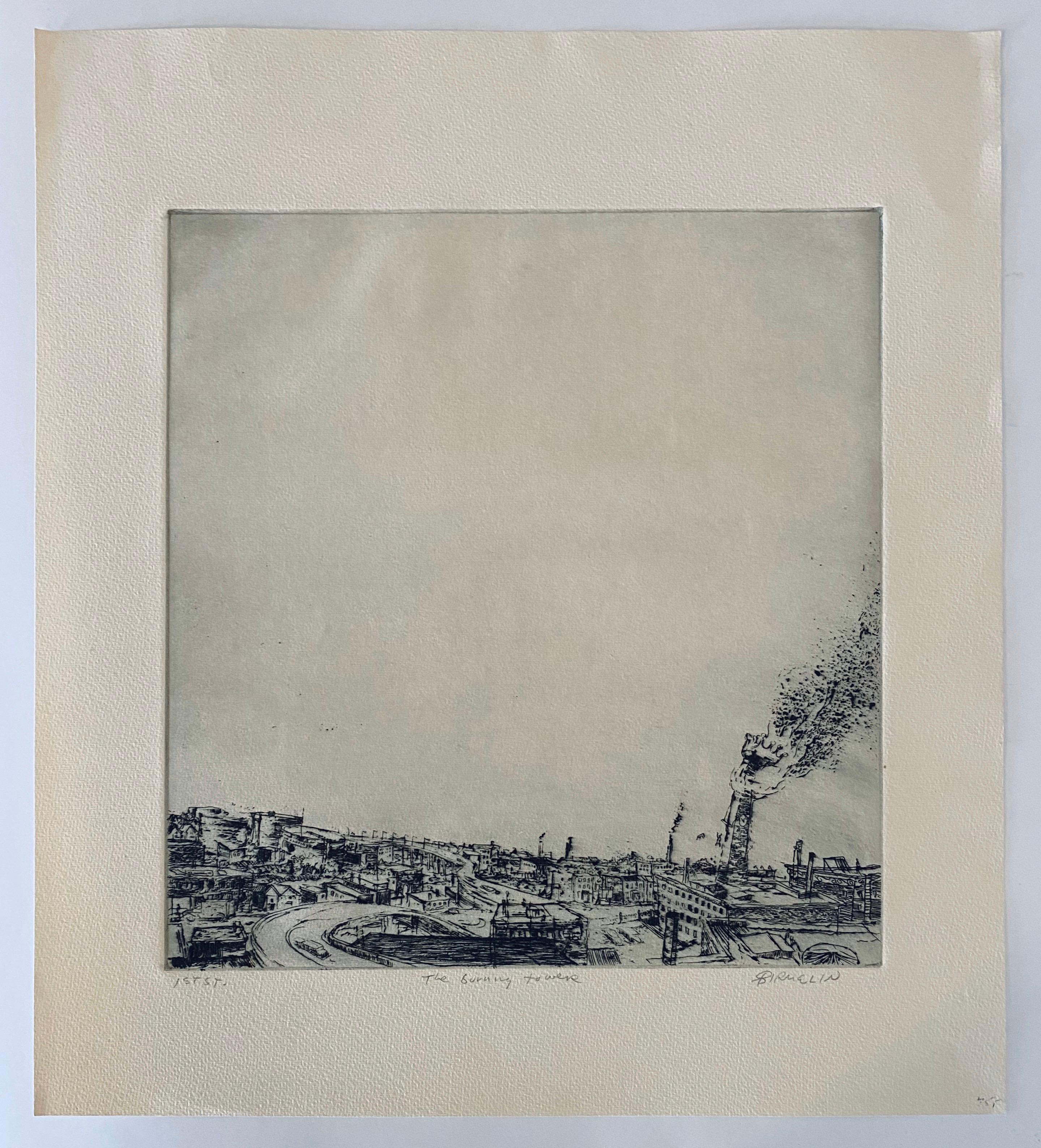 The Burning Tower, American Modernist Abstract Etching For Sale 2