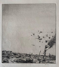 Vintage The Burning Tower, American Modernist Abstract Landscape Etching