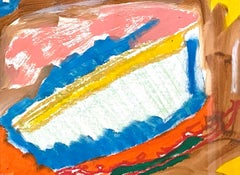 Abstract Modernist Painting American Connecticut Exhibited Pink Yellow Framed