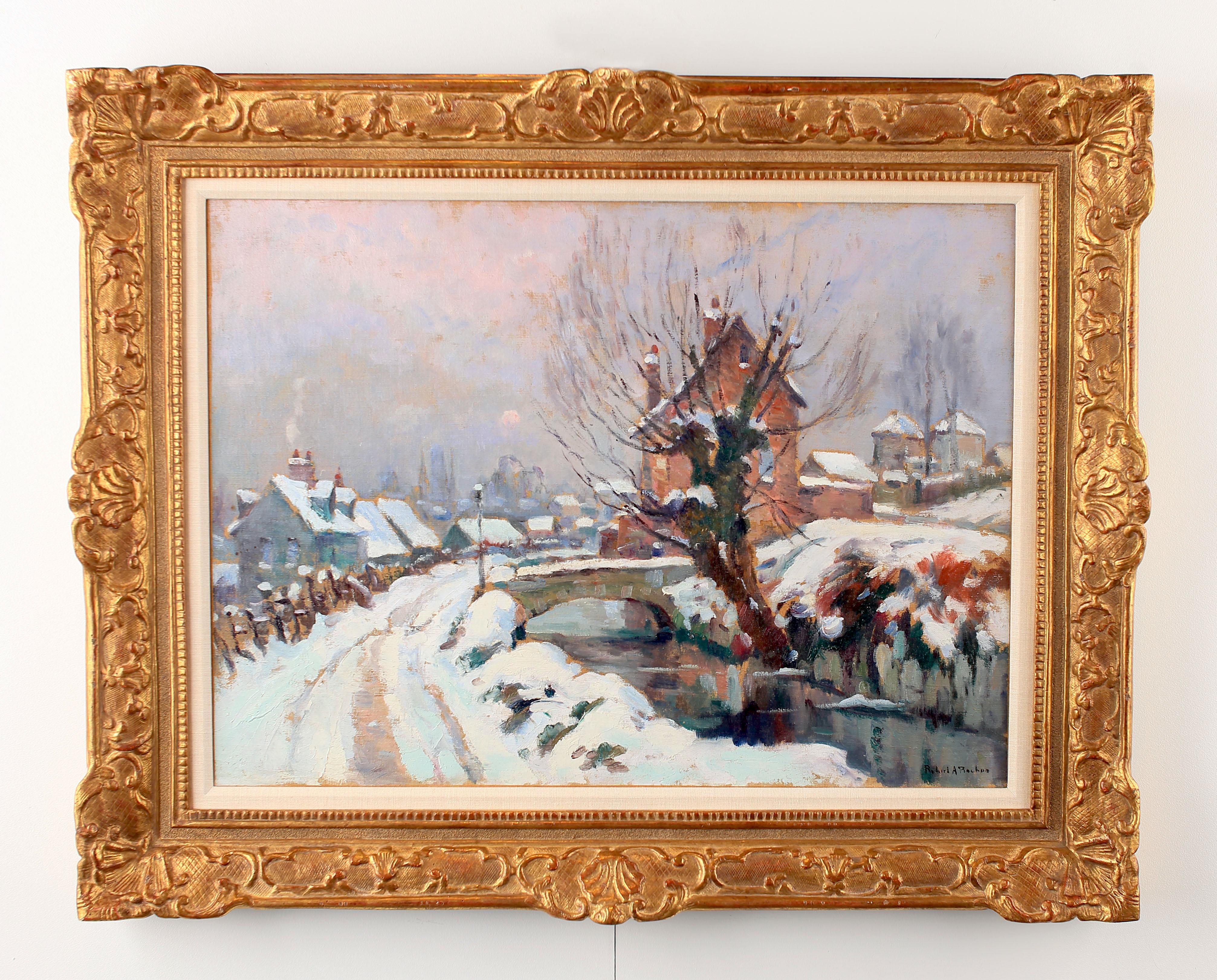 First Snow, Rouen - Painting by Robert A. Pinchon