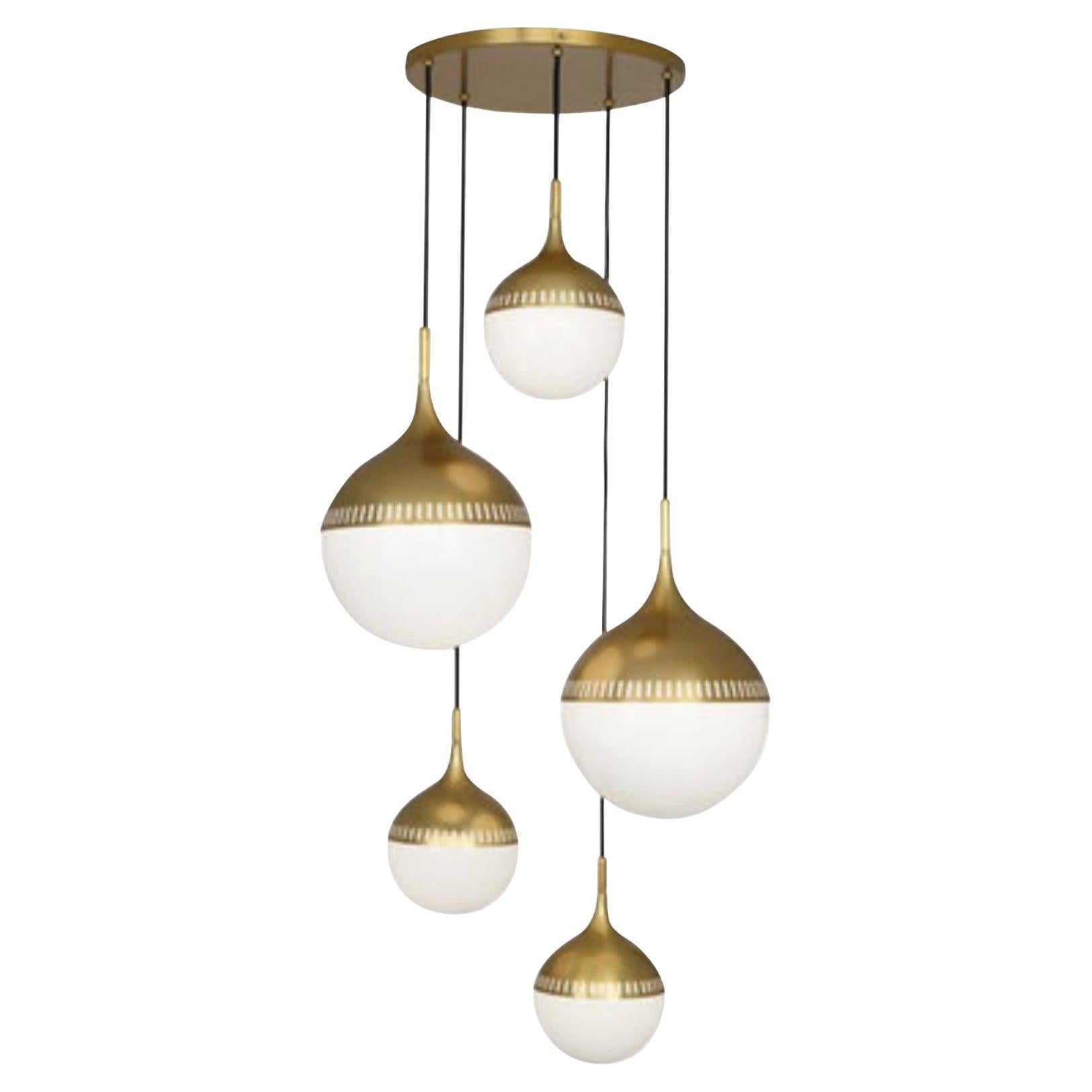 Robert Abbey Jonathan Adler lustre Rio à plusieurs globes en laiton ancien en vente