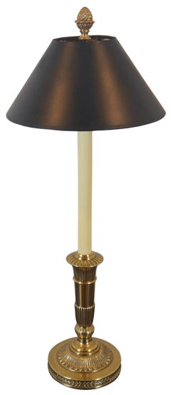 Robert Abbey Regency Style Brass Candlestick Lamp Black Shade Acorn Finial Light