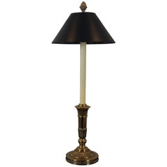 Vintage Robert Abbey Regency Style Brass Candlestick Lamp Black Shade Acorn Finial Light