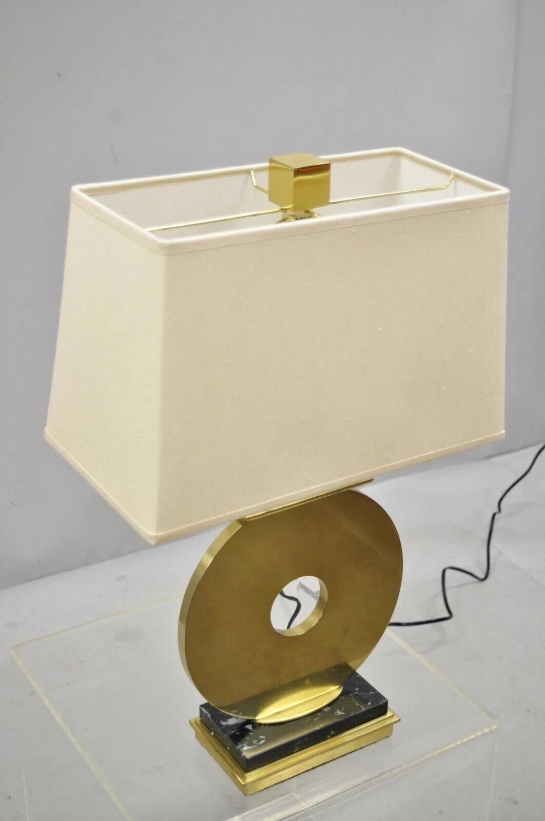 Robert Abbey Tic-Tac-Toe Bronze Brass Ring Marble Base Table Lamp w/ Shade en venta 4