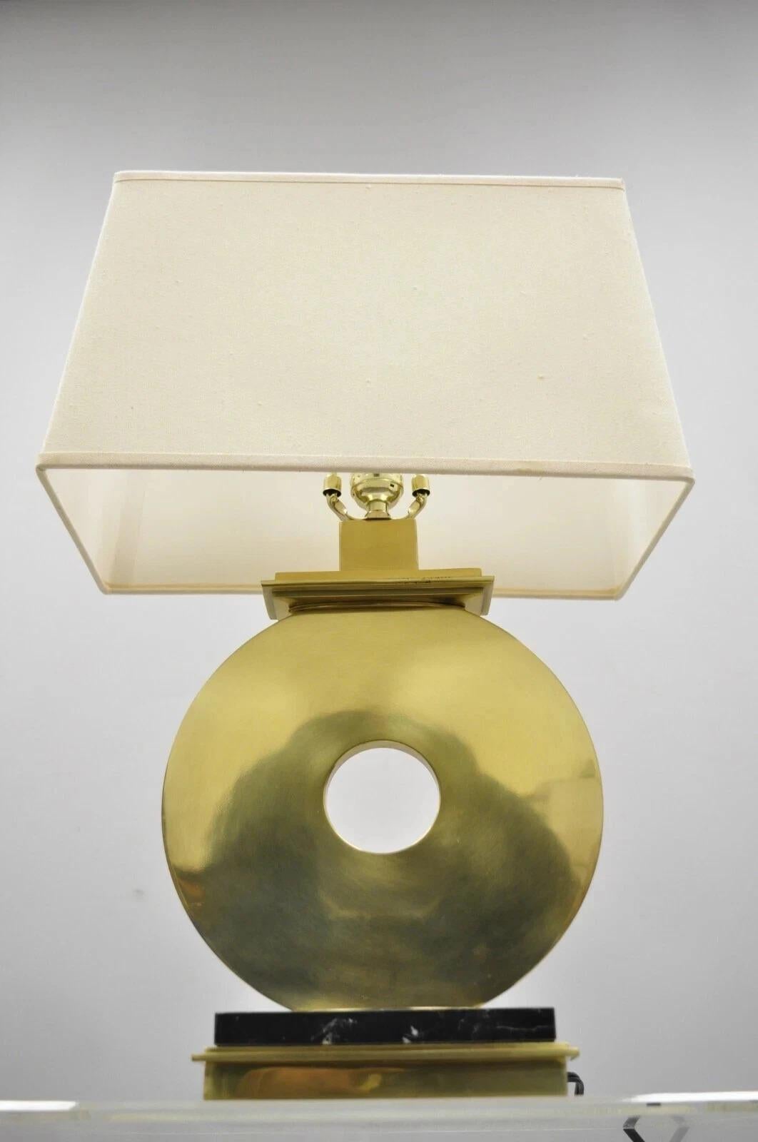 Robert Abbey Tic-Tac-Toe Bronze Brass Ring Marble Base Table Lamp w/ Shade Desconocido en venta