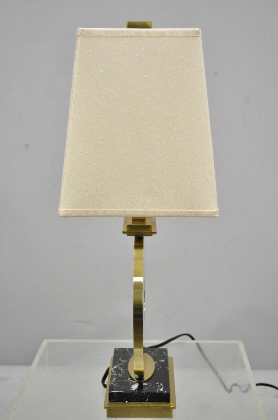 Robert Abbey Tic-Tac-Toe Bronze Brass Ring Marble Base Table Lamp w/ Shade en venta 1