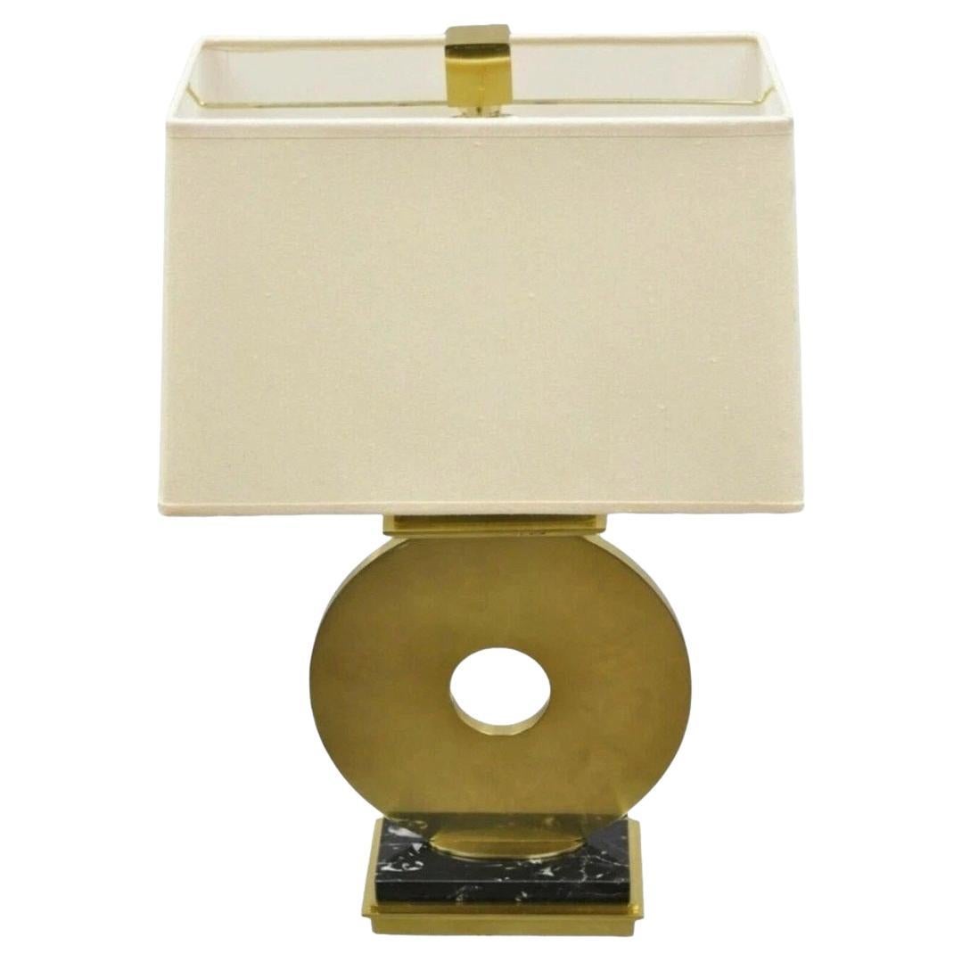 Robert Abbey Tic-Tac-Toe Bronze Brass Ring Marble Base Table Lamp w/ Shade