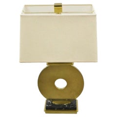 Vintage Robert Abbey Tic-Tac-Toe Bronze Brass Ring Marble Base Table Lamp w/ Shade