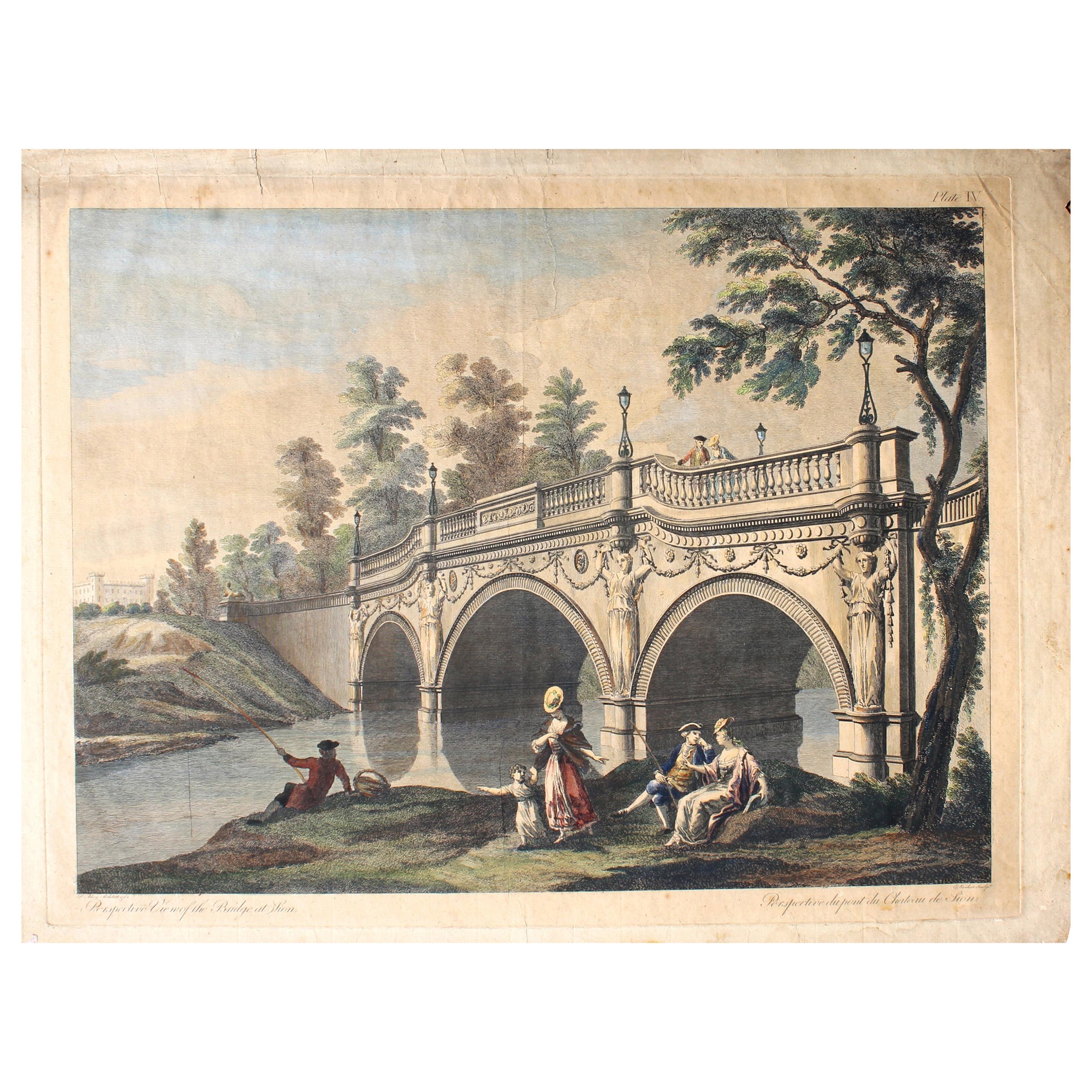 Robert Adam Architecte 1768 "Perspective View of The Bridge at Lion" Gravure rare en vente