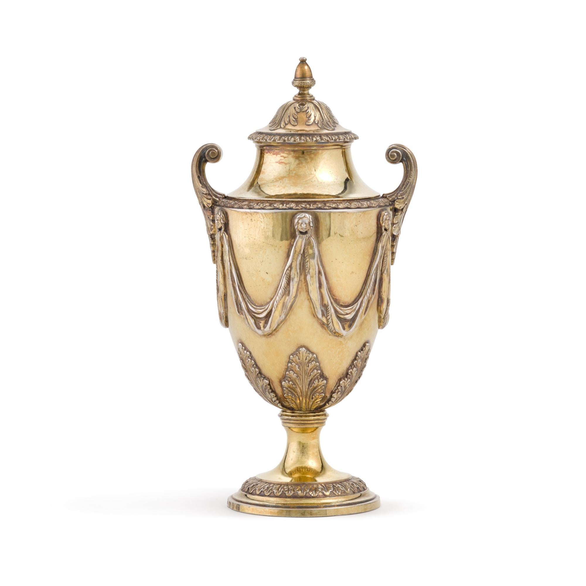 A fine and rare 18th century George III silver-gilt vase by Daniel Smith and Robert Sharp, London 1770. Based on a design by the Italian printmaker Stefano della Bella (1610-1664). The design was adapted by the architect Robert Adam