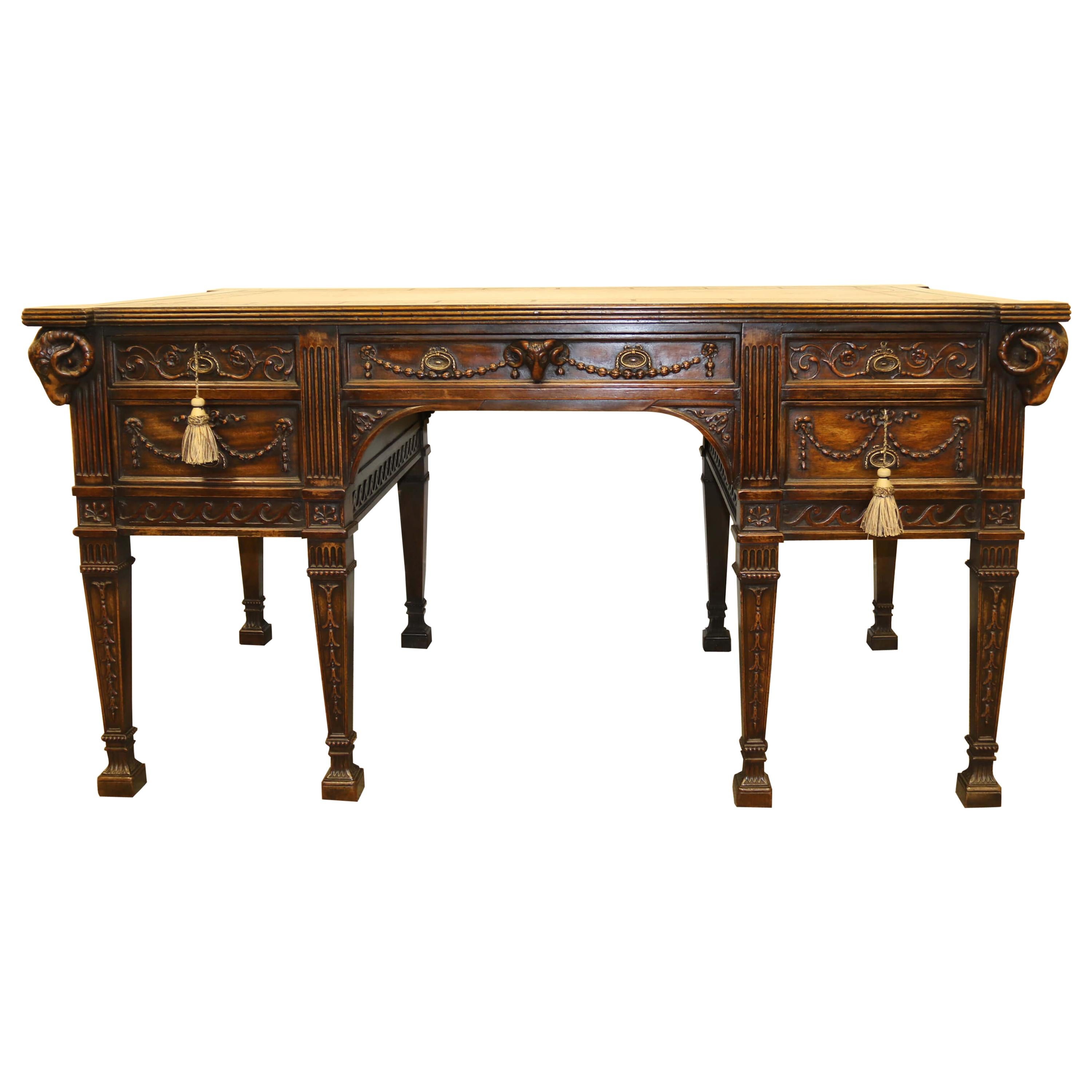 Antique English 19th C Freestanding Mahogany Writing Desk by M.Butler of Dublin For Sale
