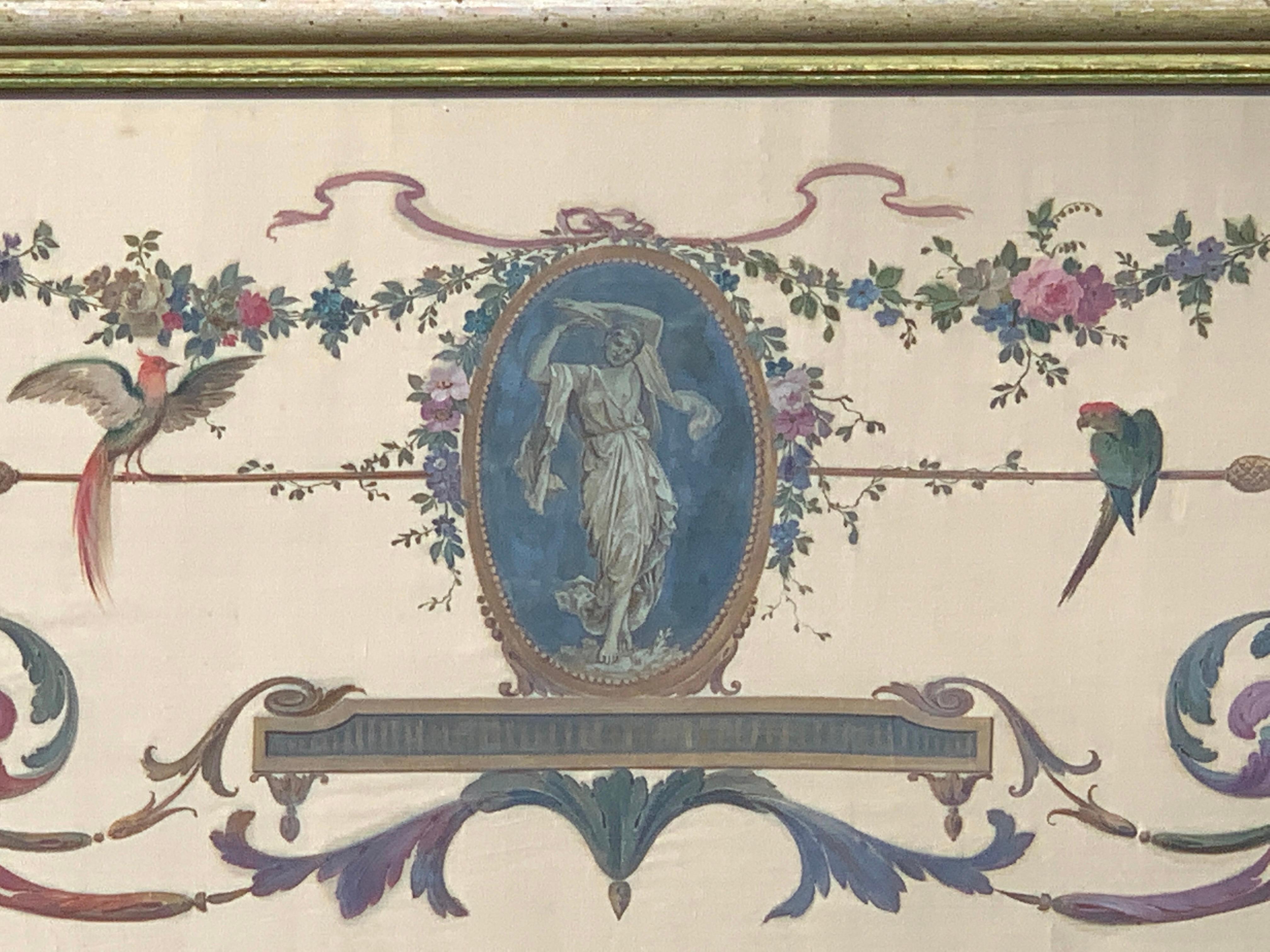 English Robert Adam Style Painted Interior Architectural Panel, Framed For Sale
