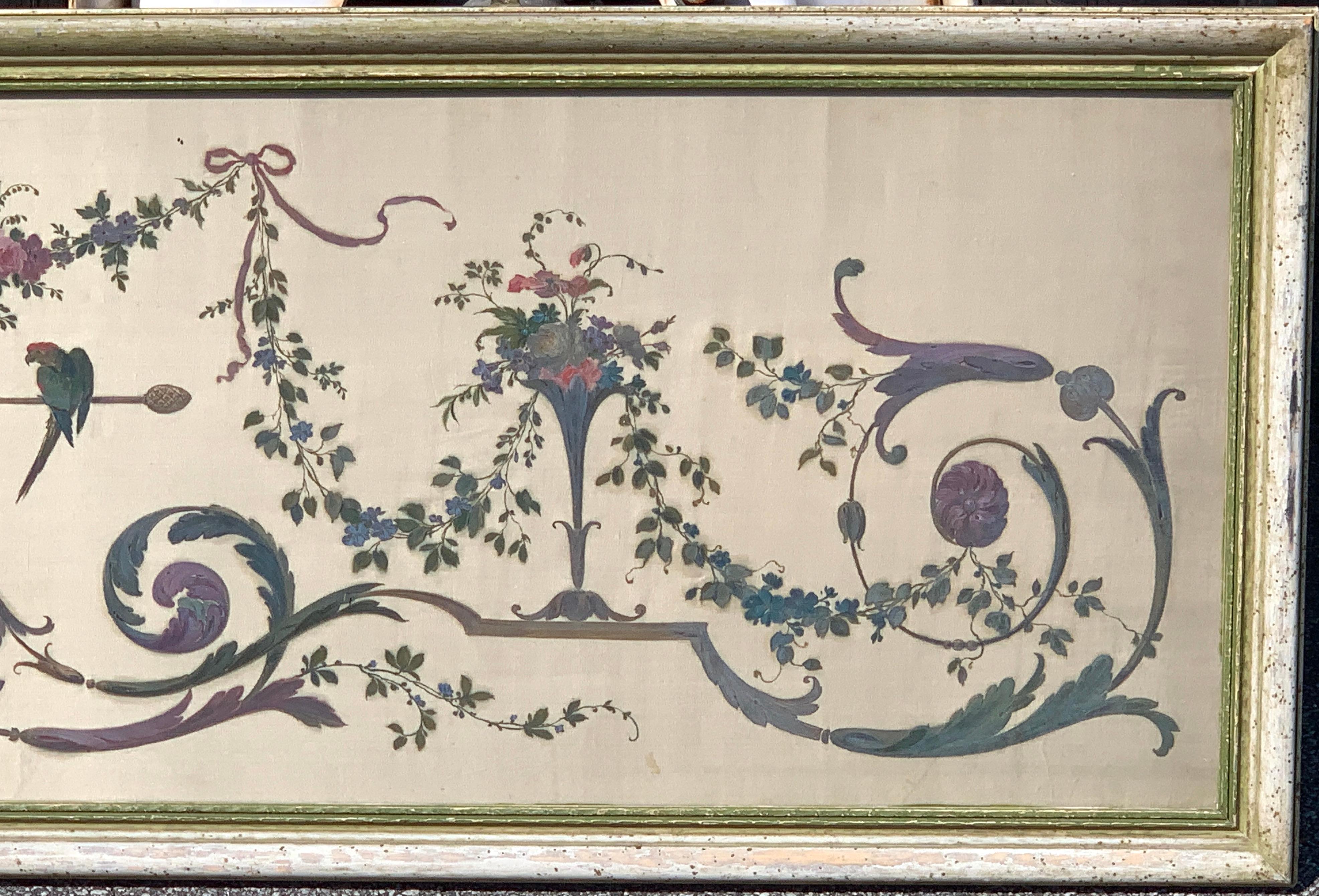 Hand-Painted Robert Adam Style Painted Interior Architectural Panel, Framed For Sale