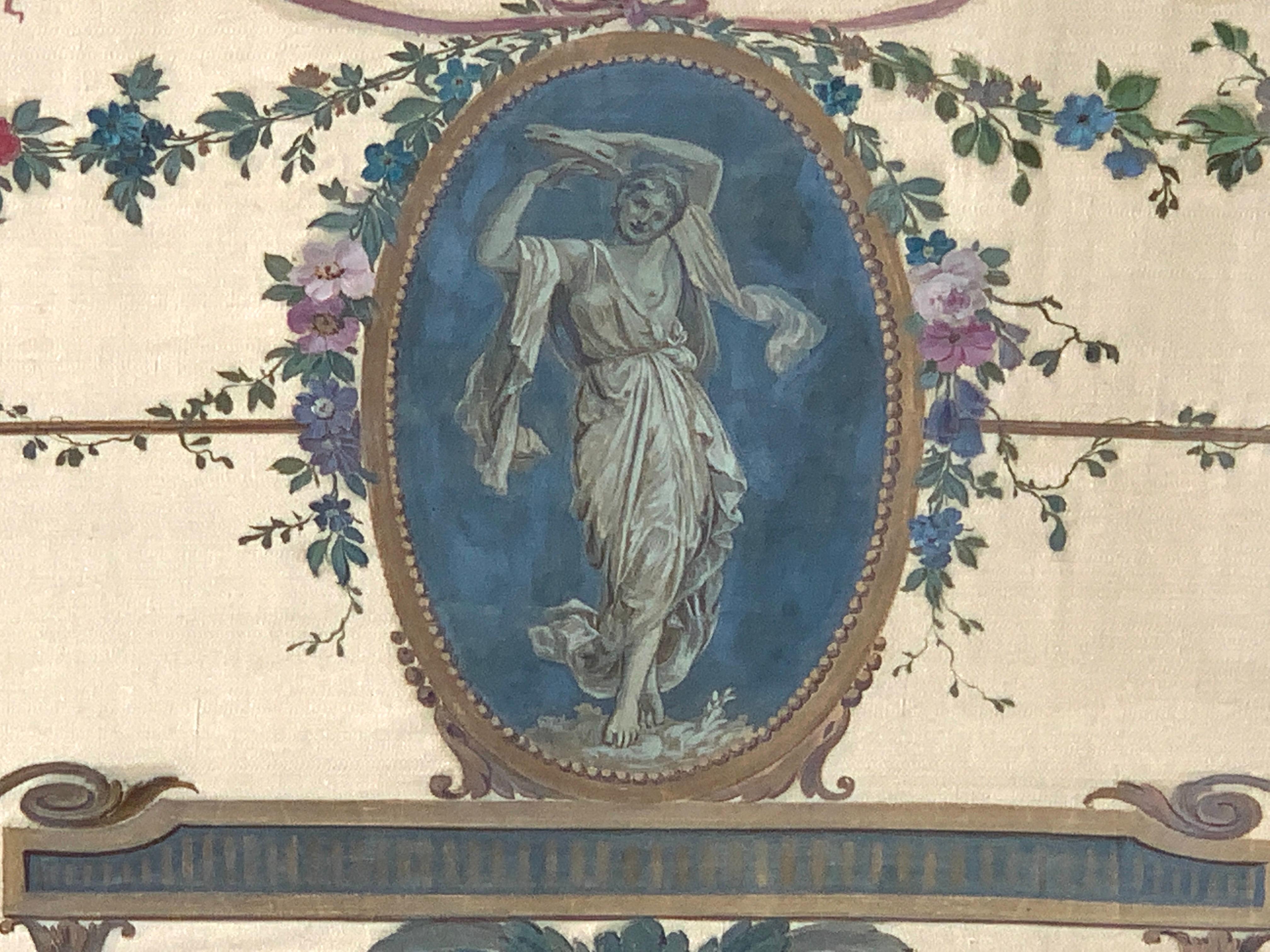 20ième siècle Panneau architectural d'intérieur peint de style Robert Adam, encadré en vente
