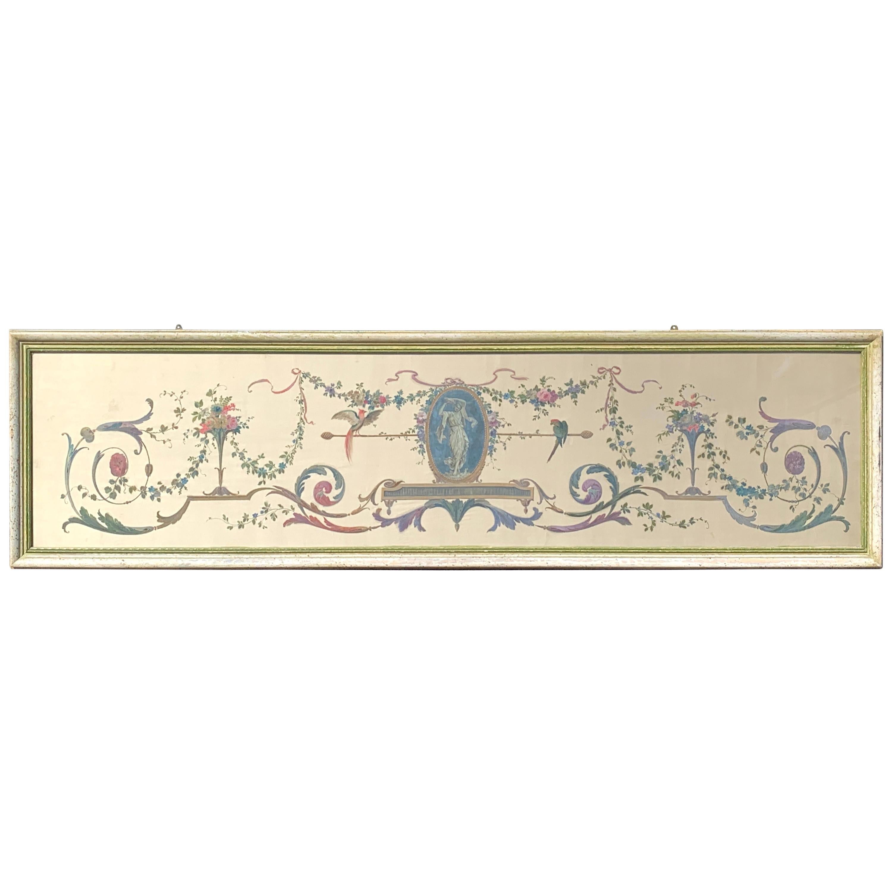 Robert Adam Style Painted Interior Architectural Panel, Framed For Sale
