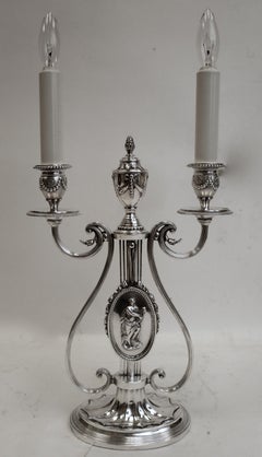 Robert Adam Style Silvered Bronze Table Lamp by E.F. Caldwell