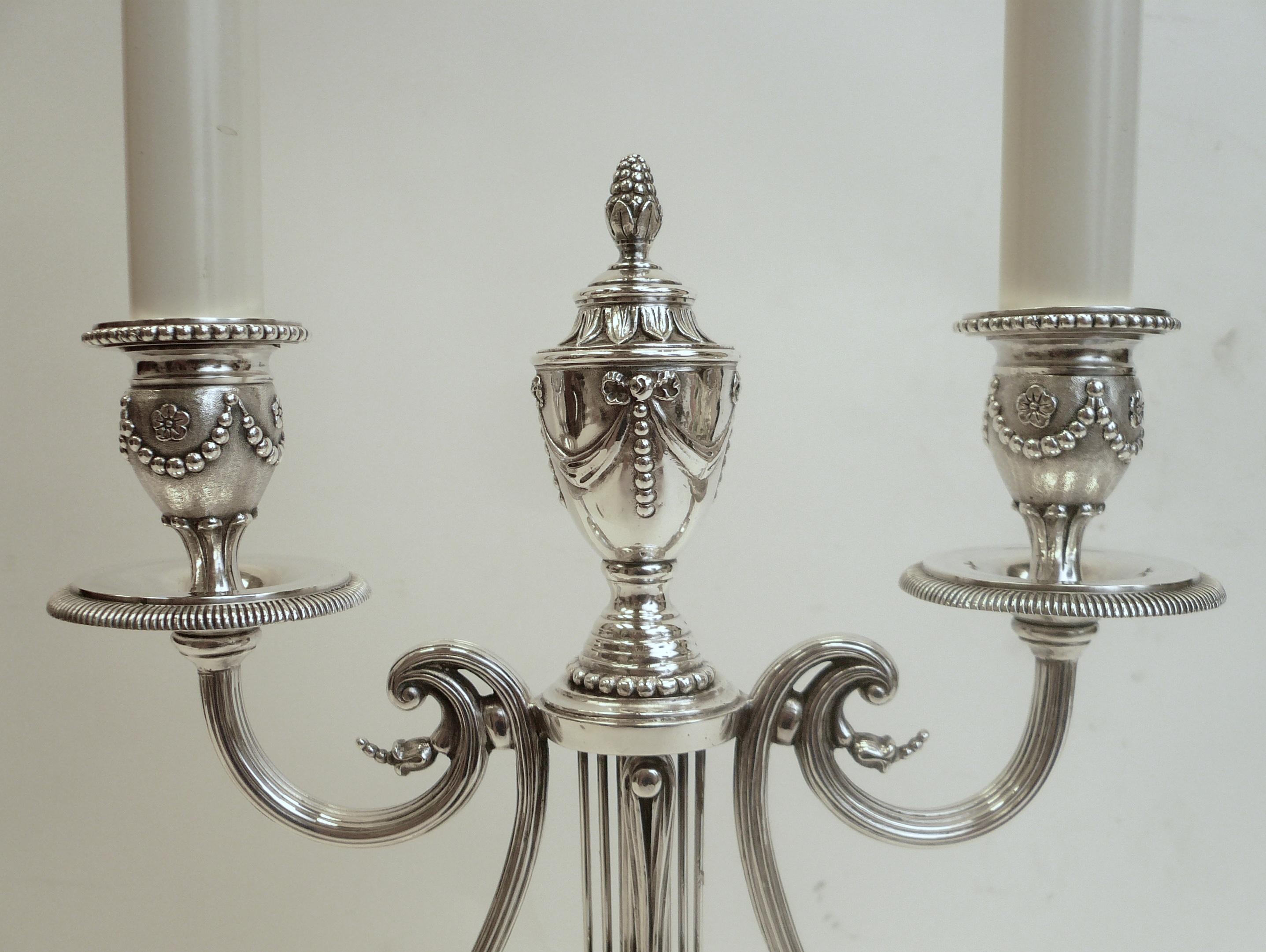 18th Century Robert Adam Style Silvered Bronze Table Lamp by E.F. Caldwell