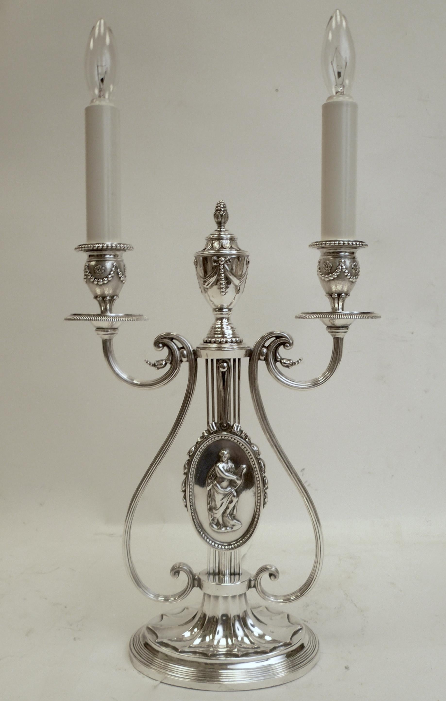 Robert Adam Style Silvered Bronze Table Lamp by E.F. Caldwell 2