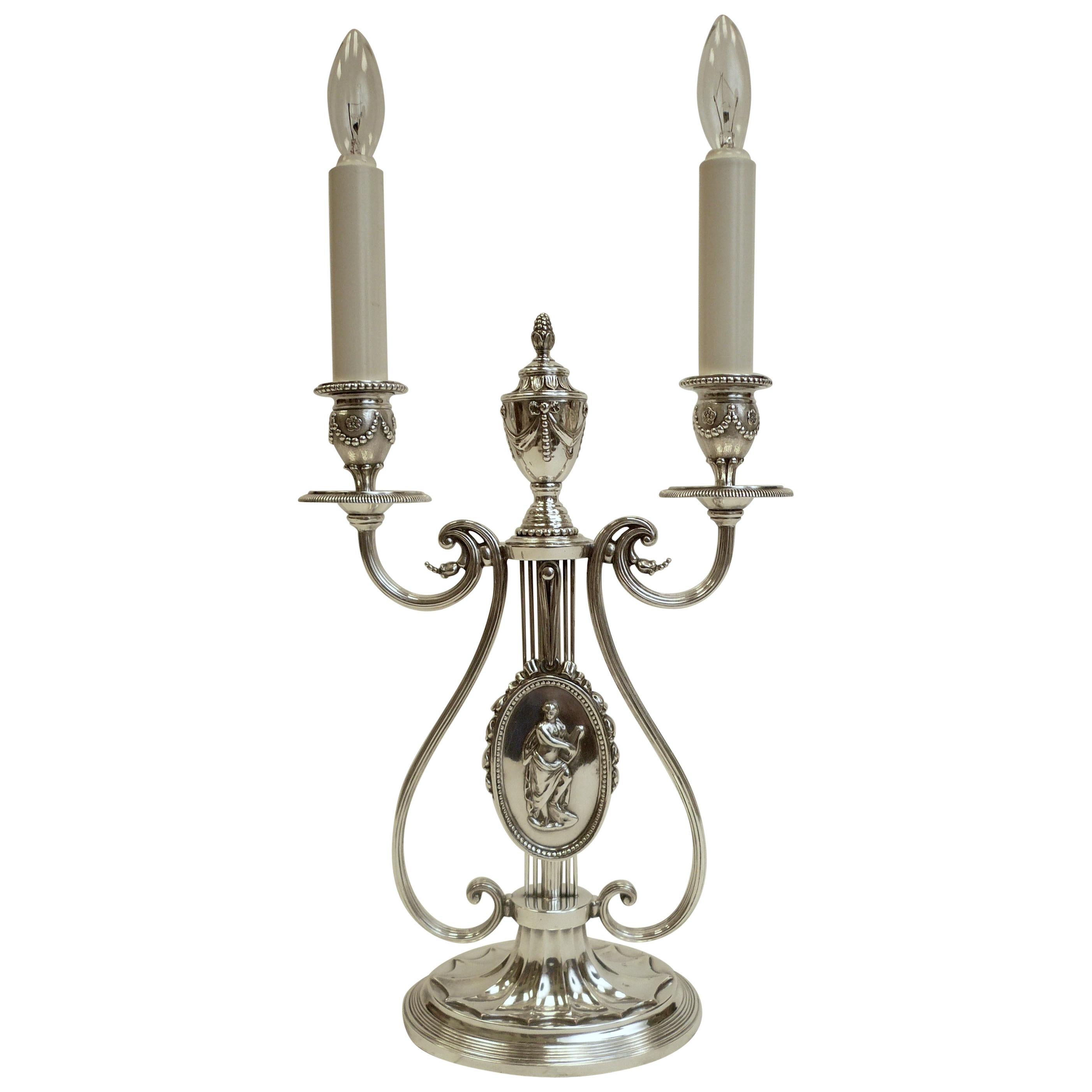 Robert Adam Style Silvered Bronze Table Lamp by E.F. Caldwell