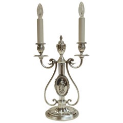 Robert Adam Style Silvered Bronze Table Lamp by E.F. Caldwell