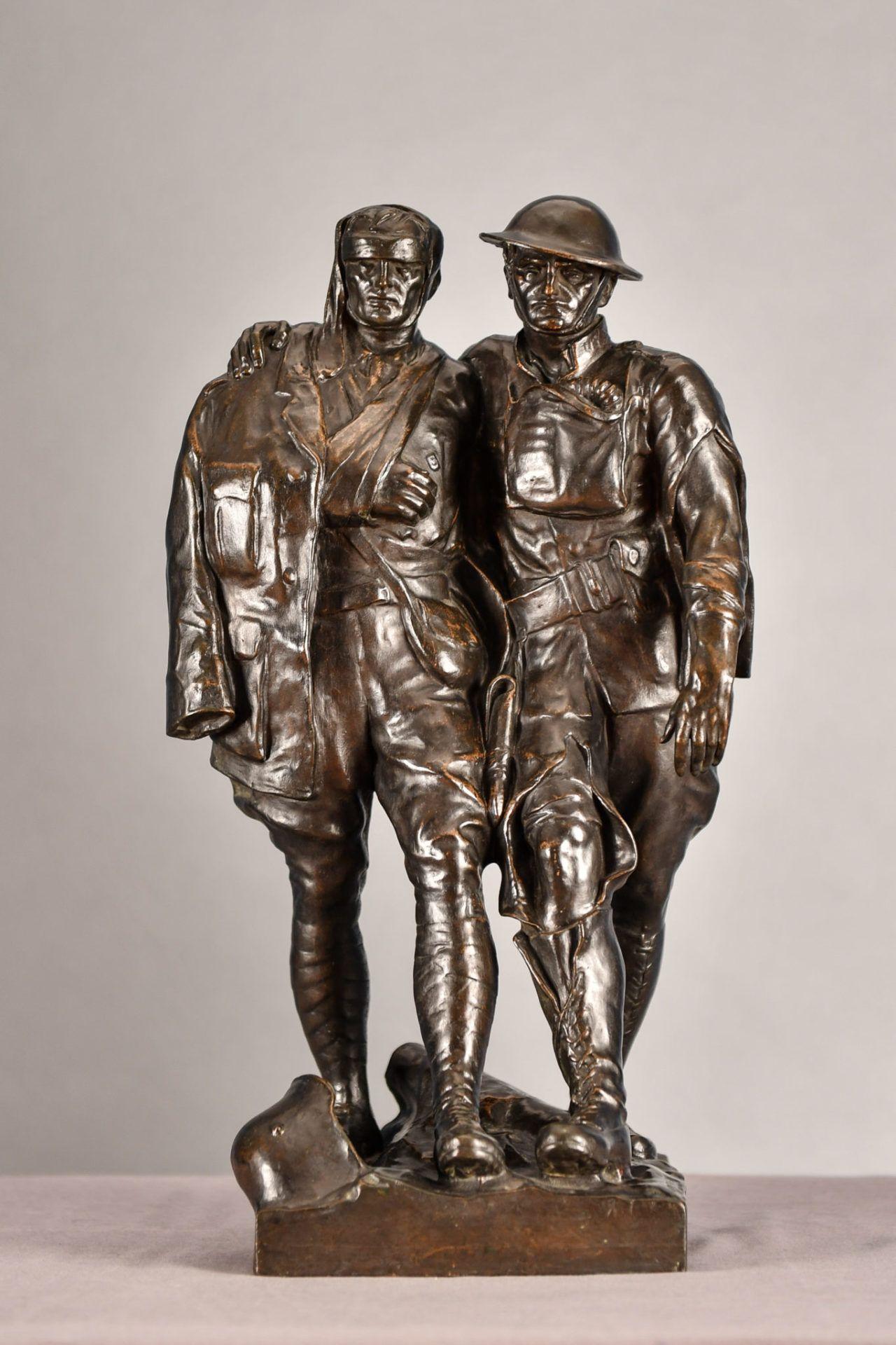 Comrades in Arms (Brothers in Arms), Robert Ingersoll Aitken, Bronze de la Première Guerre mondiale - Sculpture de Robert Aitken