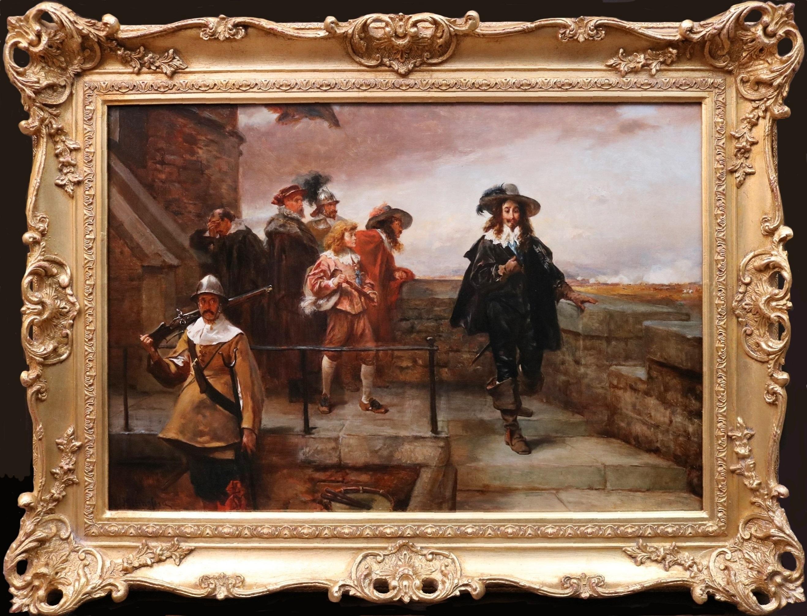 Robert Alexander Hillingford Figurative Painting - 19th Century English Civil War Oil Painting of Charles I at Battle Hillingford