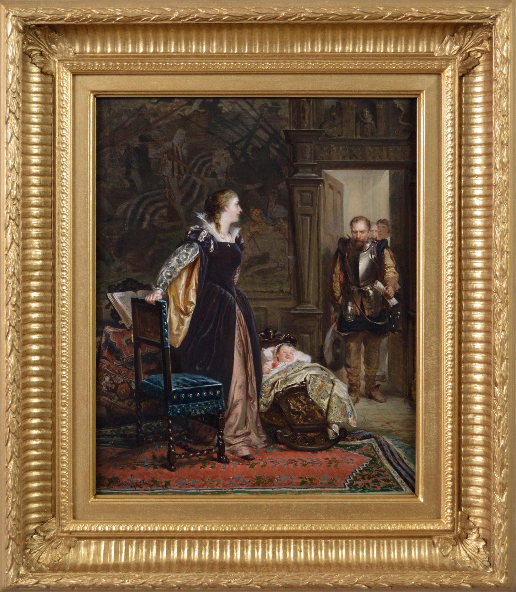 19th Century historical genre oil painting of Mary Queen of Scots & James I