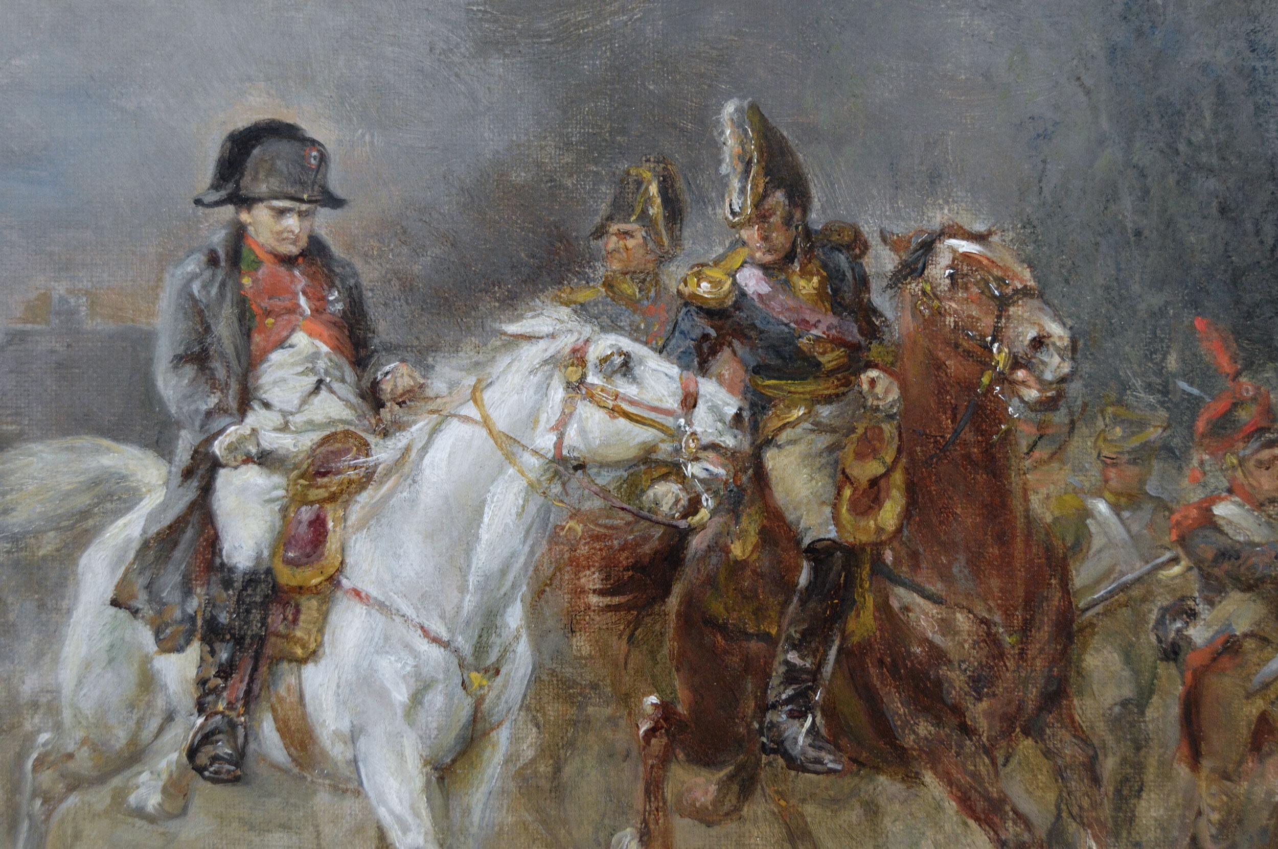 Peinture à l'huile de genre historique du 19e siècle représentant la retraite de Napoléon à Waterloo - Marron Figurative Painting par Robert Alexander Hillingford