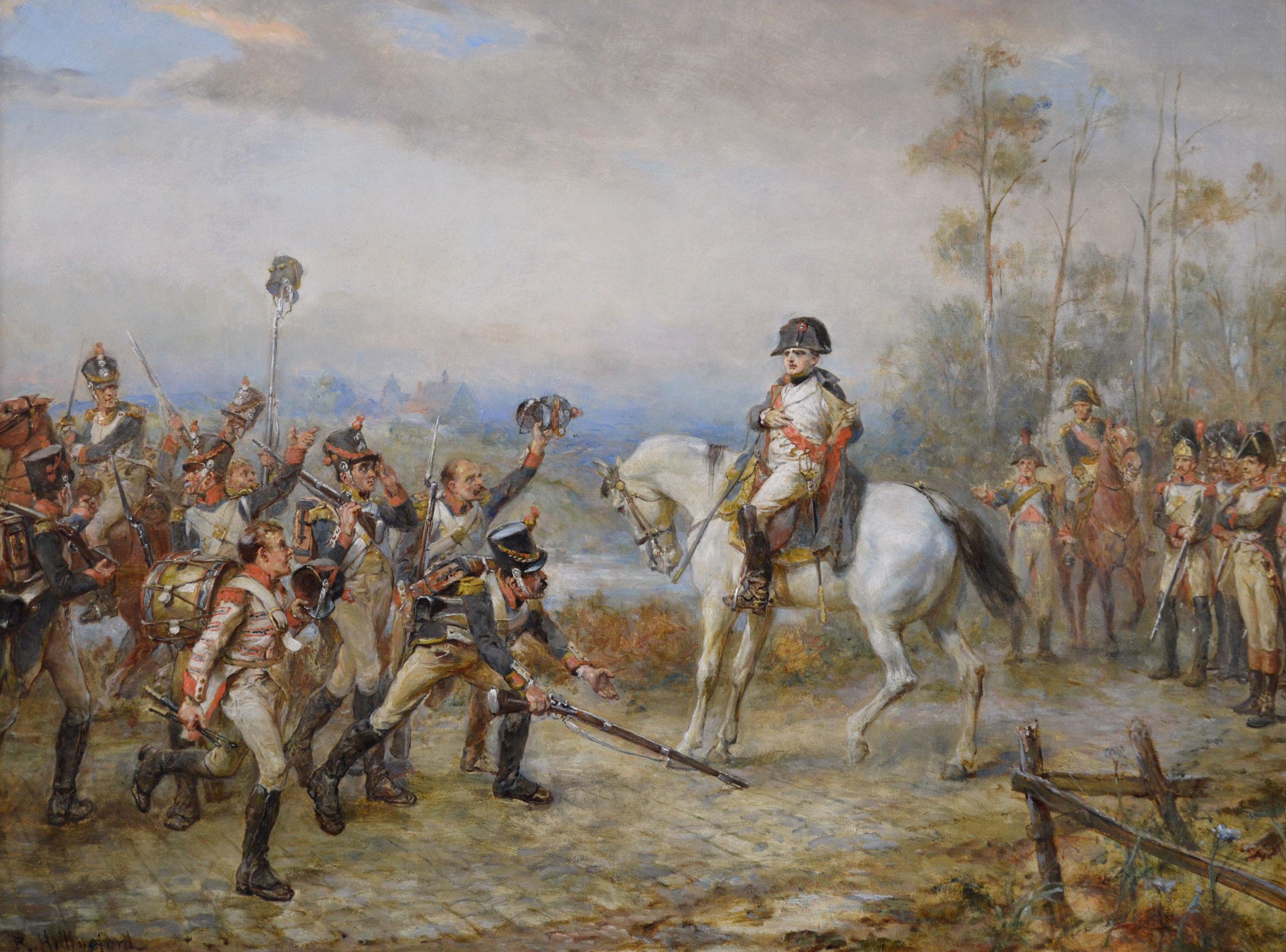 Peinture à l'huile de genre historique du XIXe siècle représentant les Napoléons retournant d'Elba - Painting de Robert Alexander Hillingford