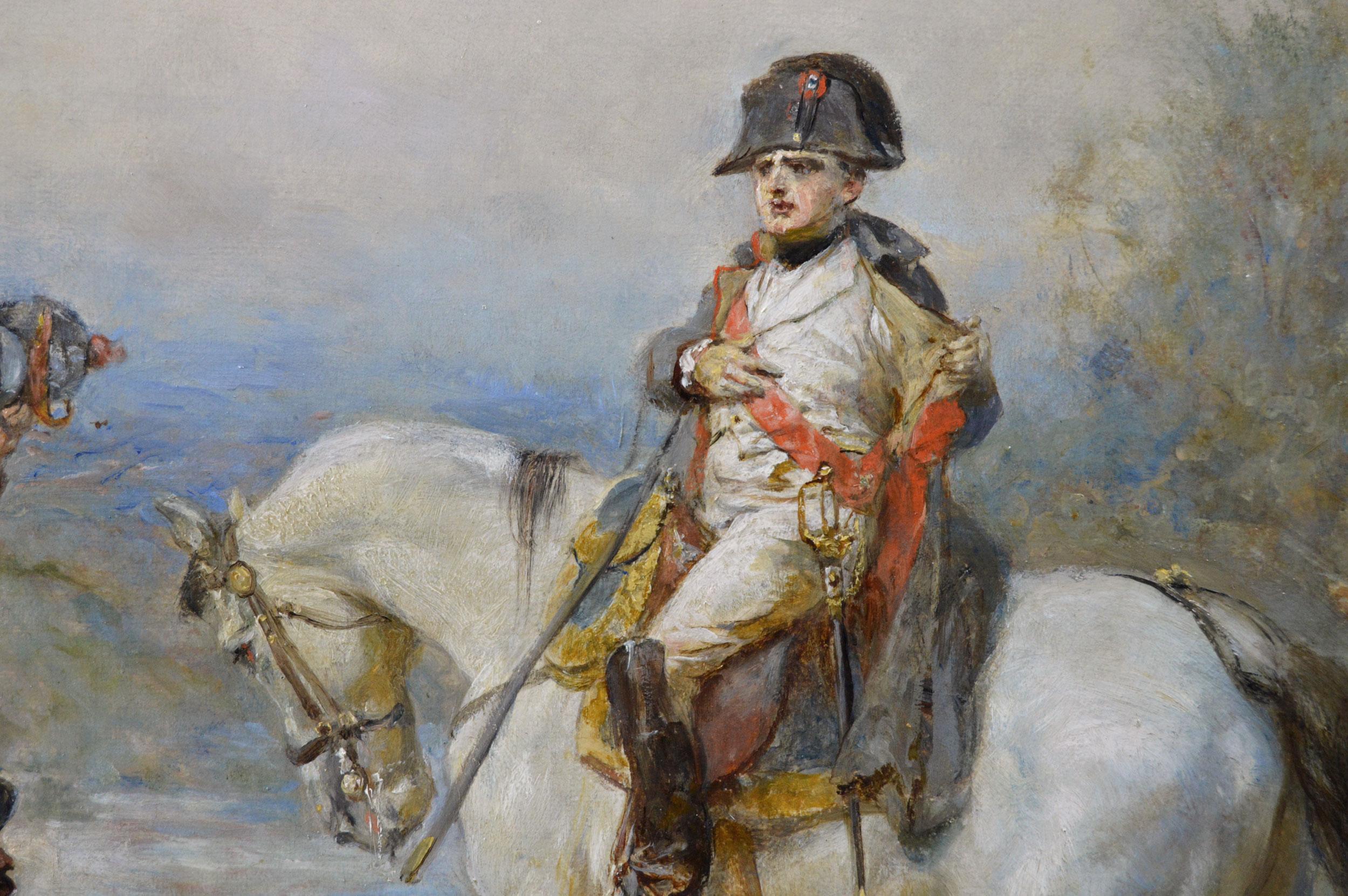 Peinture à l'huile de genre historique du XIXe siècle représentant les Napoléons retournant d'Elba - Marron Figurative Painting par Robert Alexander Hillingford