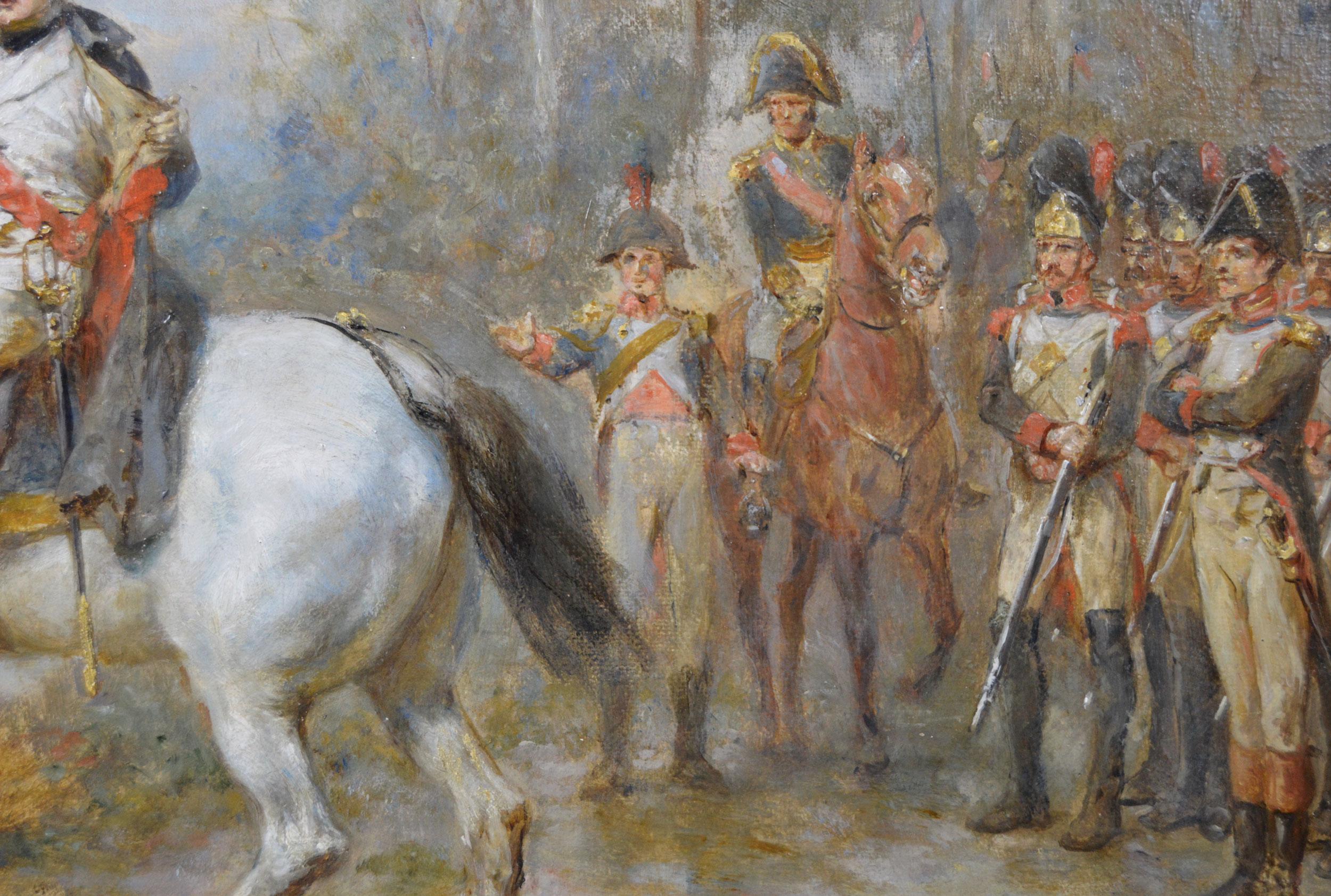 Peinture à l'huile de genre historique du XIXe siècle représentant les Napoléons retournant d'Elba 1