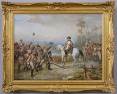Peinture à l'huile de genre historique du XIXe siècle représentant les Napoléons retournant d'Elba