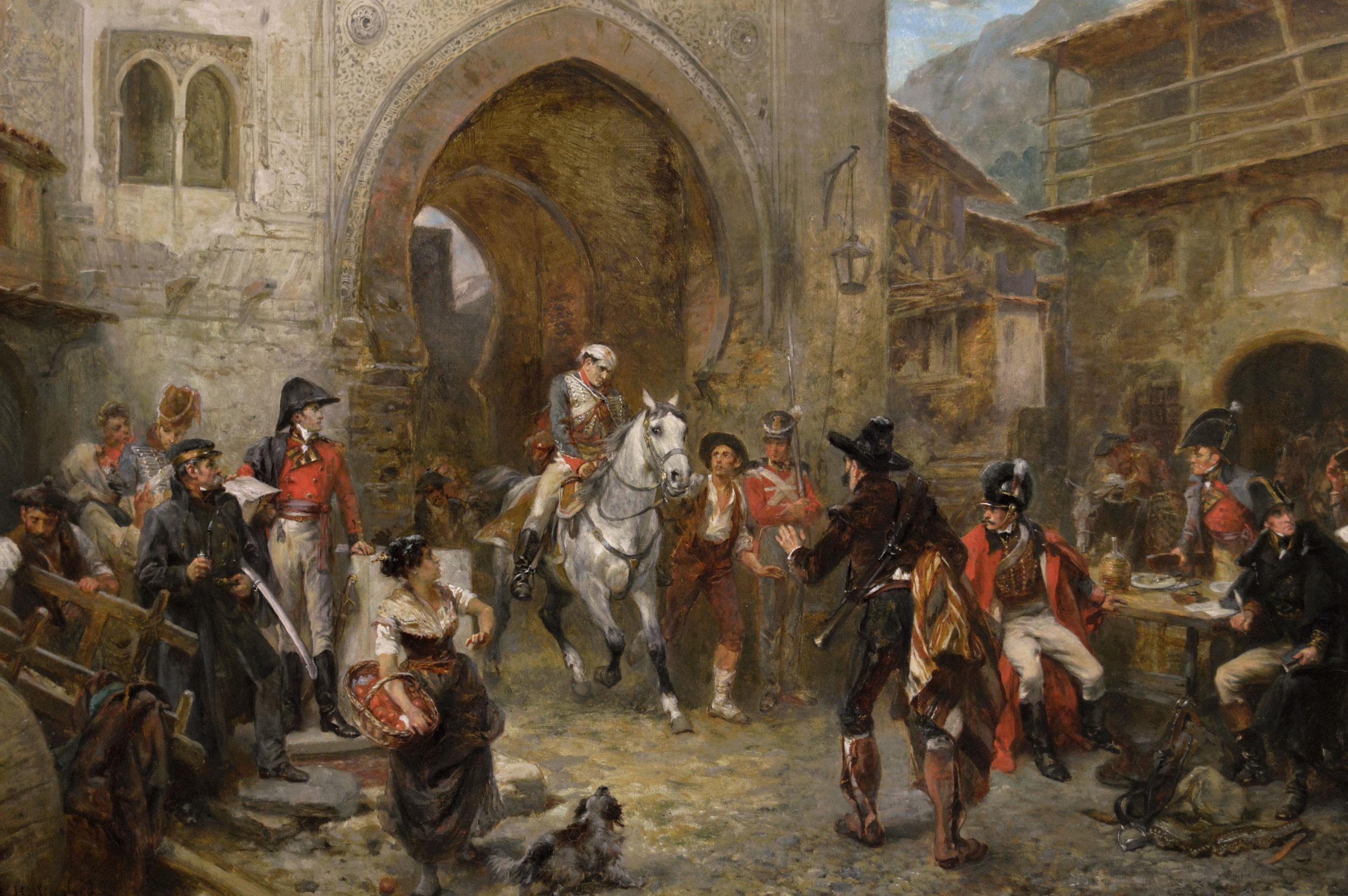 19th Century historical military oil painting of soldiers in a fortress town – Painting von Robert Alexander Hillingford